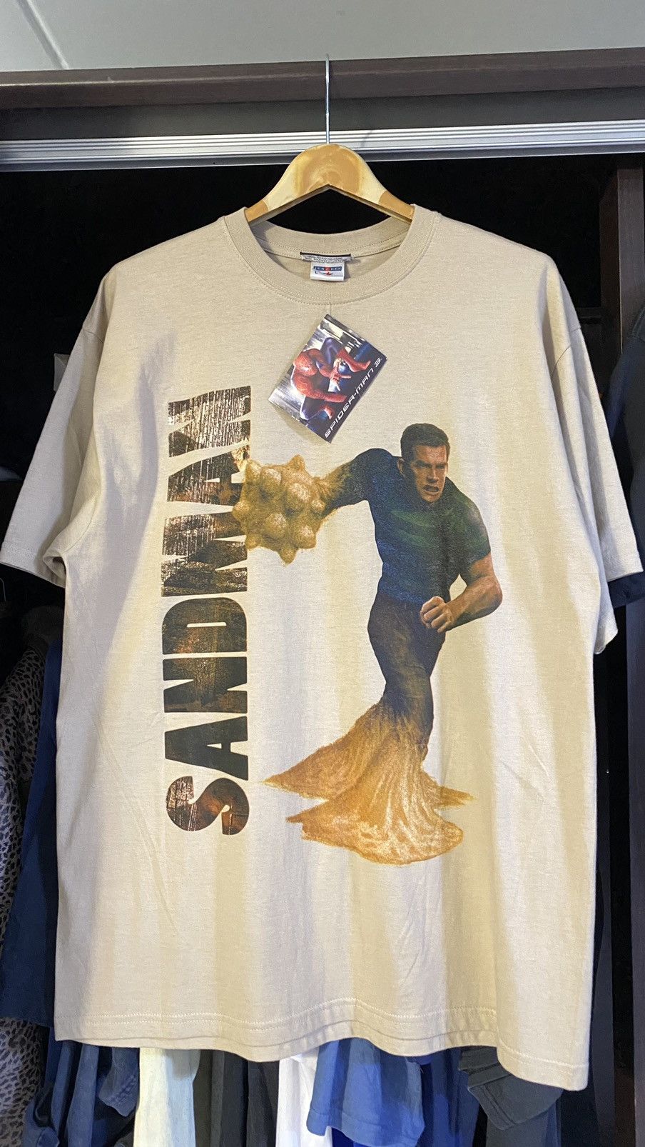 Image of Marvel Comics x Movie 2007 Vintage Sandman Spider Man 3 Movie Marvel T Shirt in Cream (Size XL)