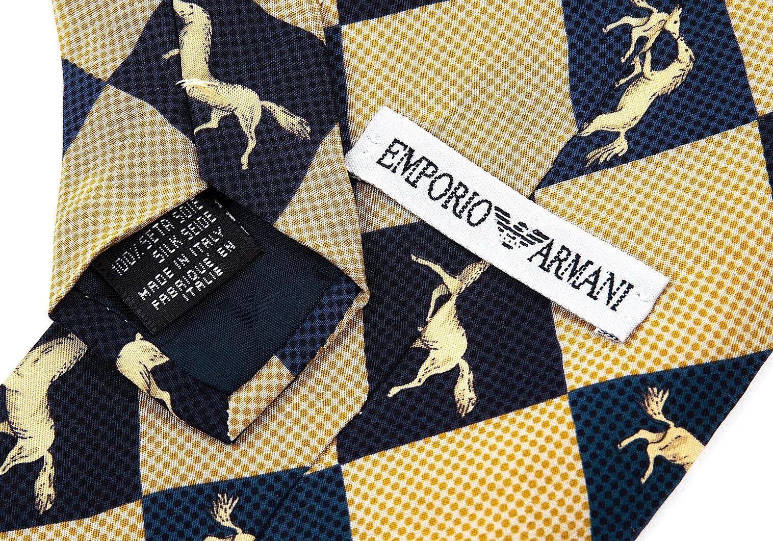 Emporio Armani Silk Horse Diamond Print Tie in Navy Beige Size ONE SIZE - 7 Thumbnail
