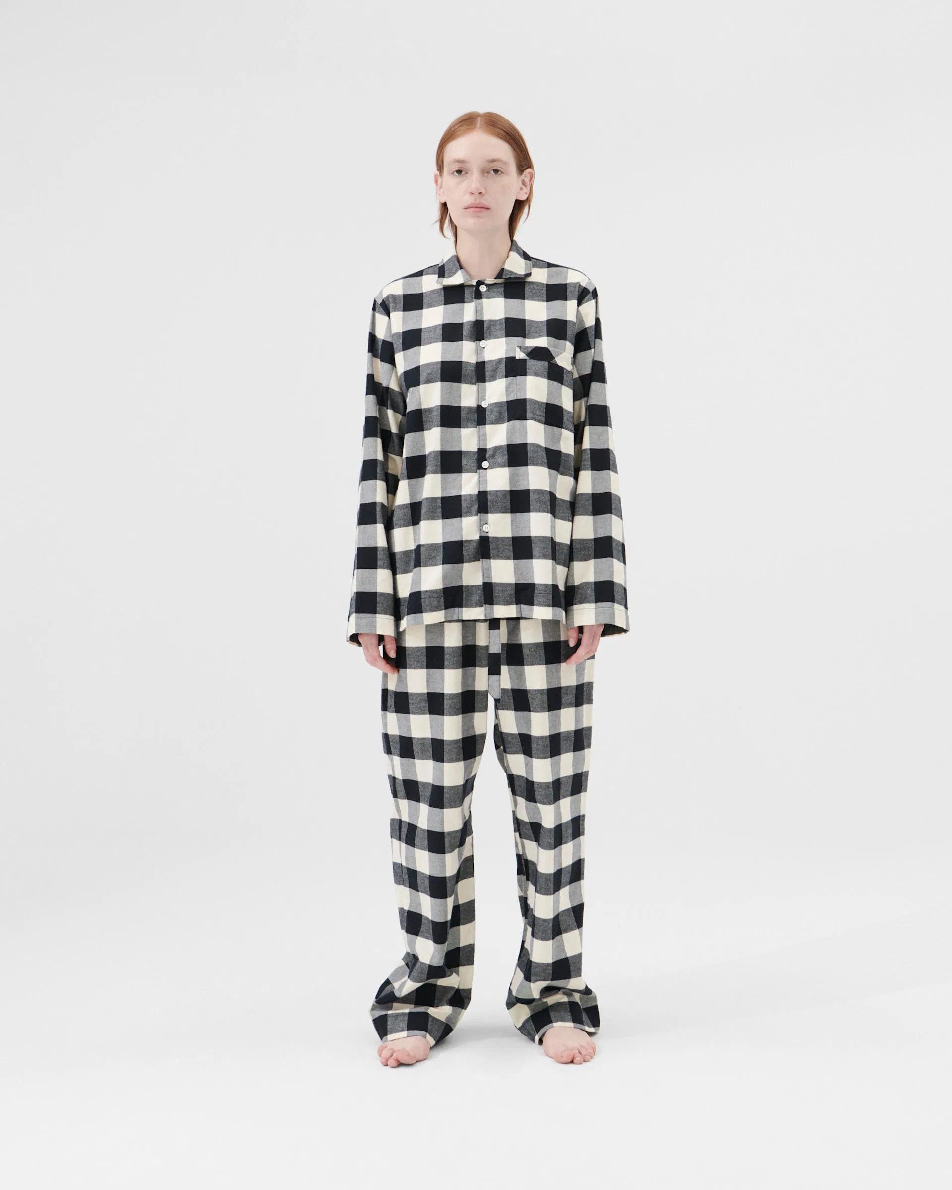 Tekla o1mle0525 Unisex Flannel Pyjamas Pants in Black Gingham Size 26" / US 2 / IT 38 - 3 Thumbnail