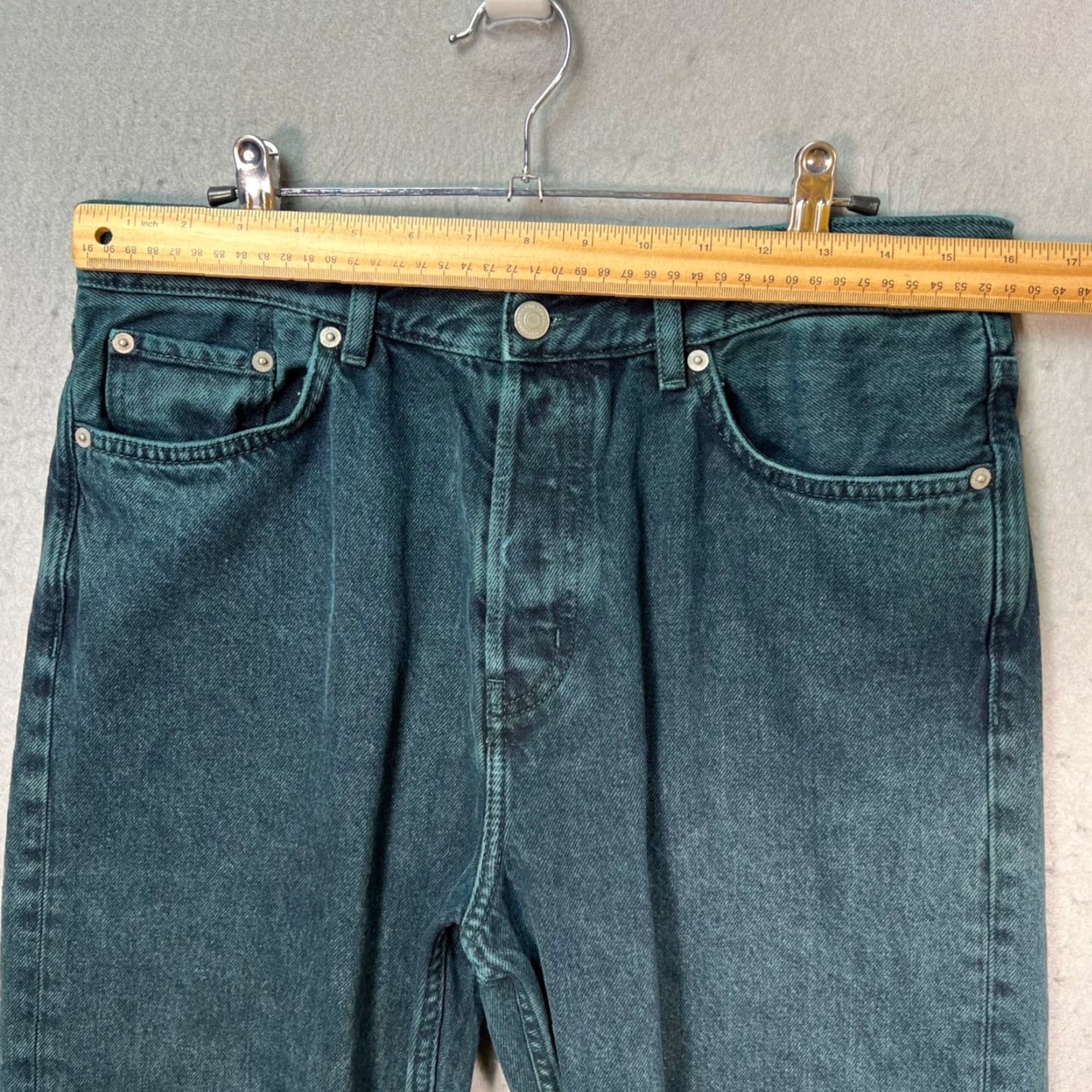 Cos COS Jeans 31x32 Denim Straight Leg 100% Cotton Dark Teal Blue Mens Regular 5-Pocket Button Closure Vintage? No Size US 31 - 5 Thumbnail