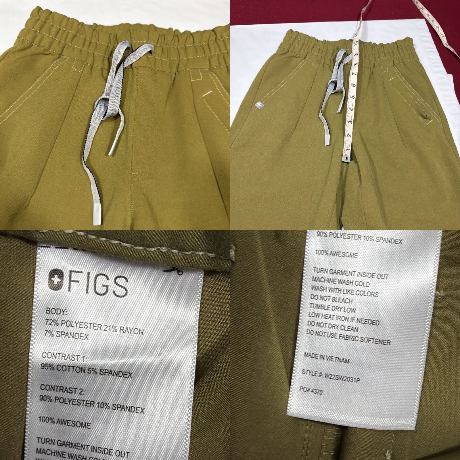 Olive FIGS PANTS JOGGERS Olive Green XS Women Drawstring Waist Rayon Blend - Jogger Tapered Leg Stretcht No Flaws Pockets Medical Scrubs Size 26" / US 2 / IT 38 - 9 Thumbnail