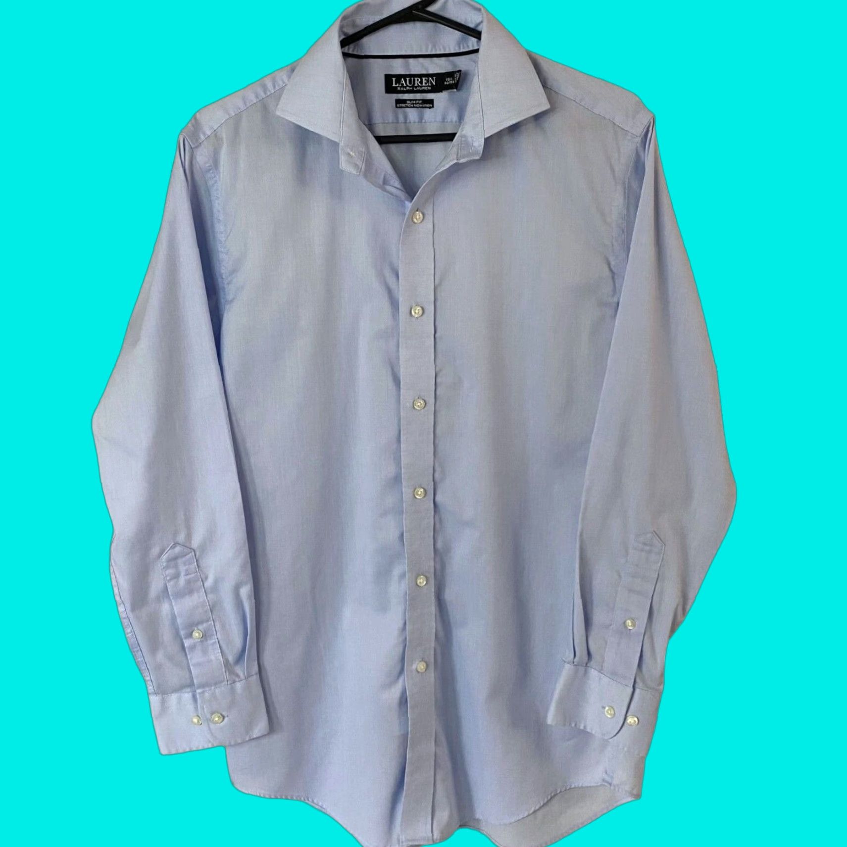 Ralph Lauren VINTAGE Lauren Ralph Lauren Black Label Dress Shirt Mens Button Up Slim Fit 15.5 Blue Cotton Blend 29" Long Sleeve Mens Ä Size 42R - 1 Thumbnail