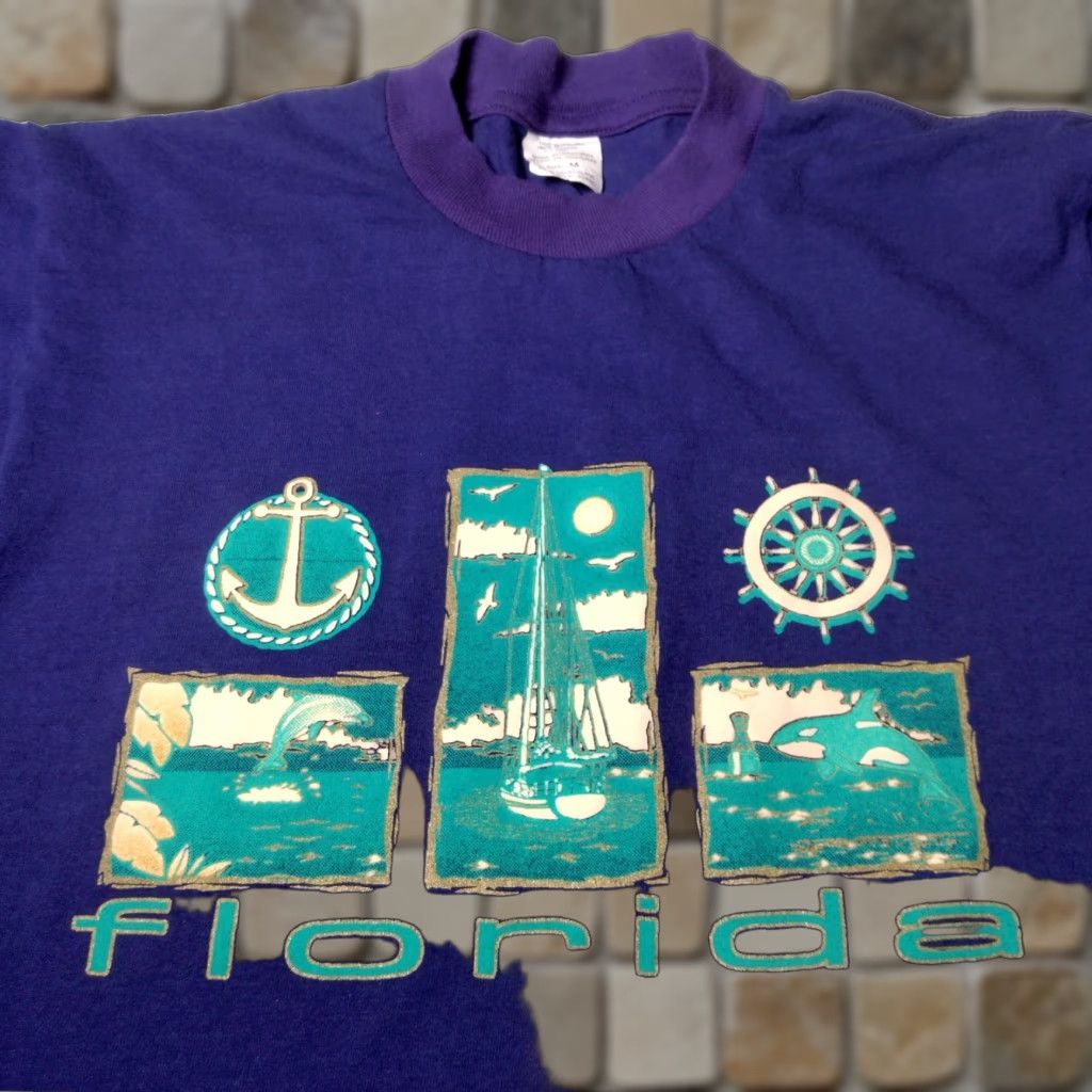 Nautica VINTAGE Unbranded Florida T-Shirt Medium Purple Nautical Dolphin Whale Sailboat Ocean Graphic Mens Size US M / EU 48-50 / 2 - 1 Thumbnail