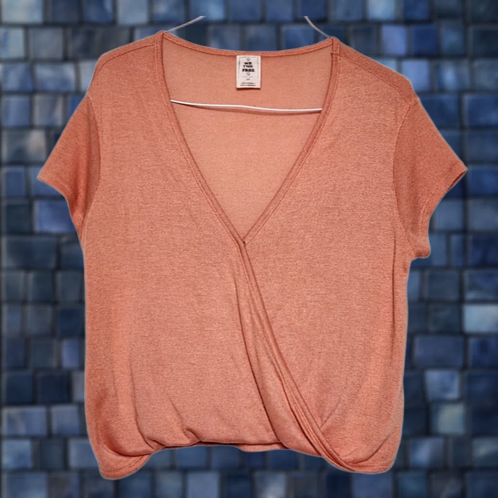 Free People Free People Womens S Hoffman Surplice Tee Short Sleeve Shirt Drape Blouse Coral Size S / US 4 / IT 40 - 1 Thumbnail