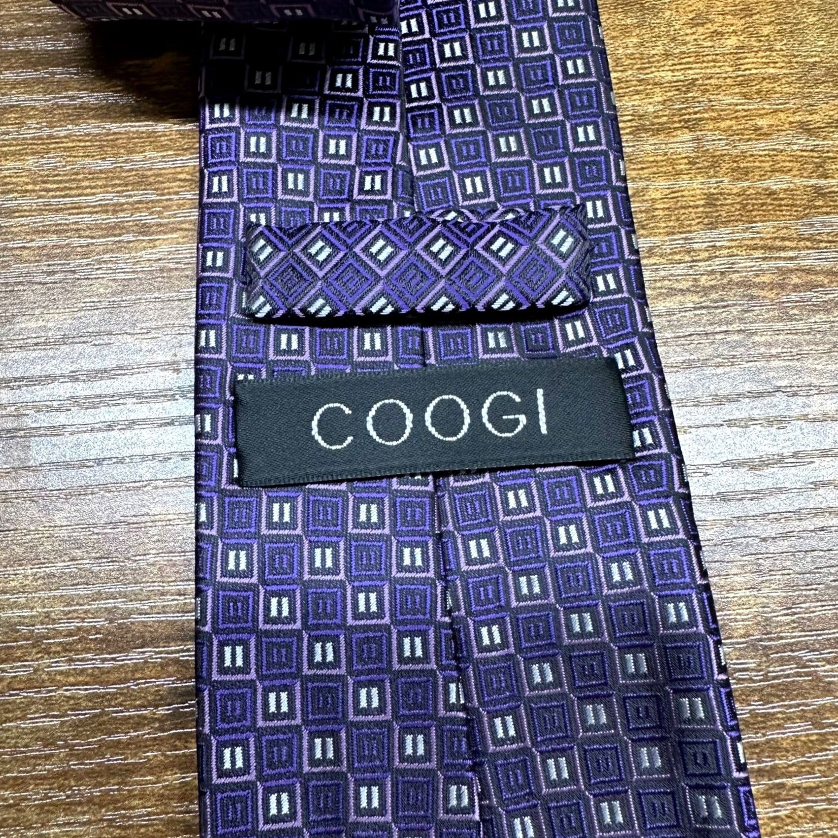 Coogi COOGI Tie Geometric Purple Black Silver Polyester Neck Tie 3.25" 58" Mens Size ONE SIZE - 3 Thumbnail