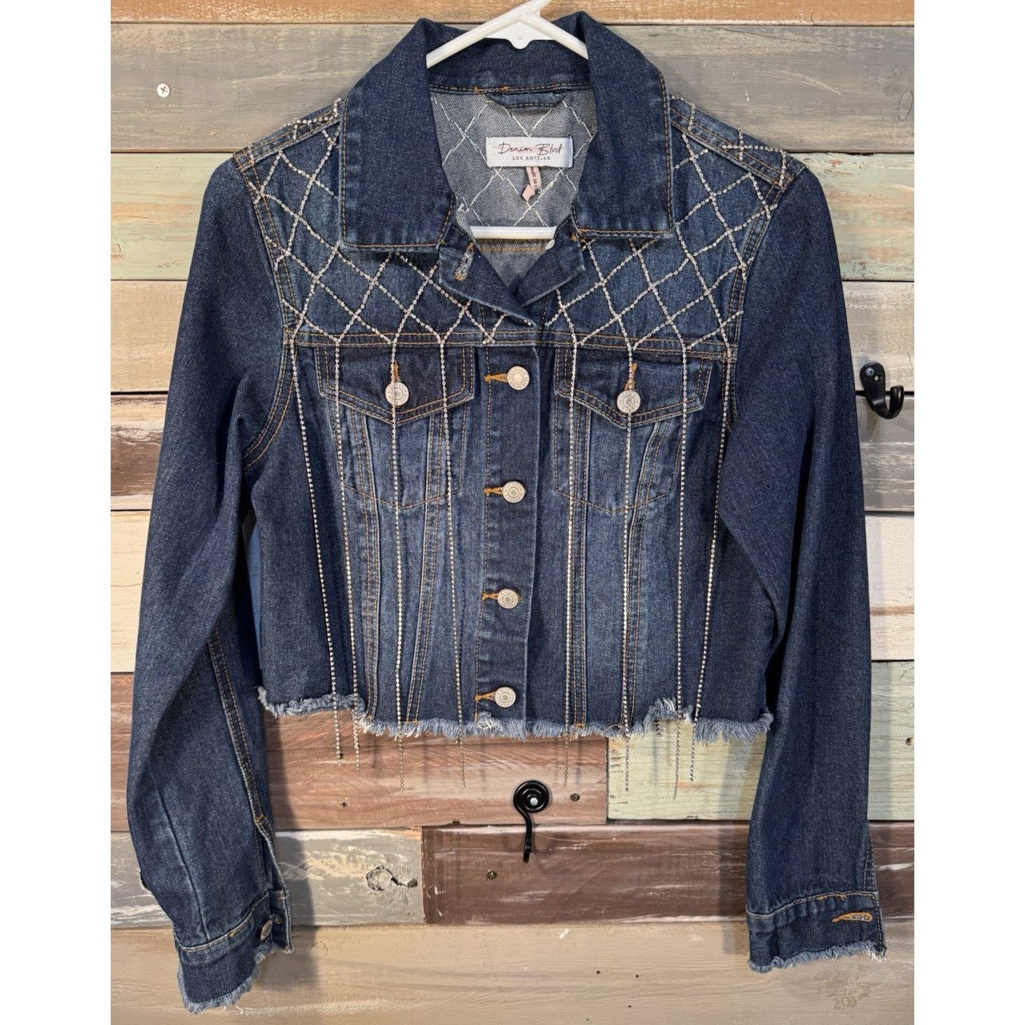 Levi's Denim Blvd Blue Jean Rhinestone Crystal Jacket Women's SMALL Size S / US 4 / IT 40 - 1 Thumbnail