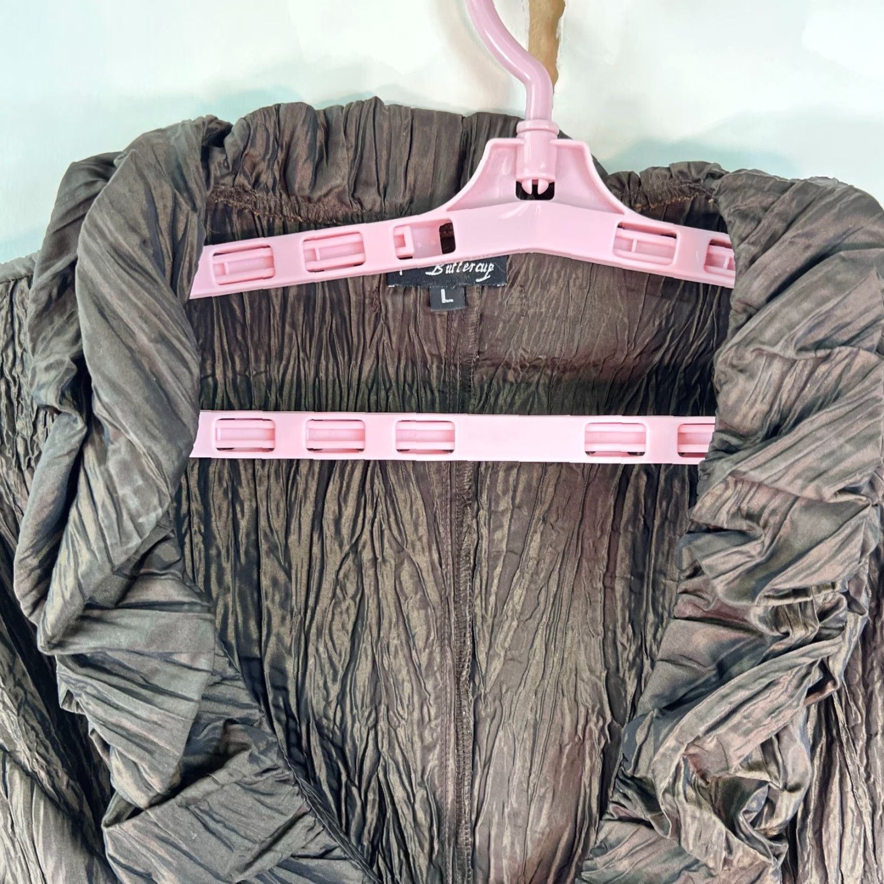 Buttero VINTAGE Butter Cup Shirt Adult L Brown 90s Blouse Cardigan Ruched Front Tie V-Neck Long Sleeve Womens Size L / US 10 / IT 46 - 3 Thumbnail