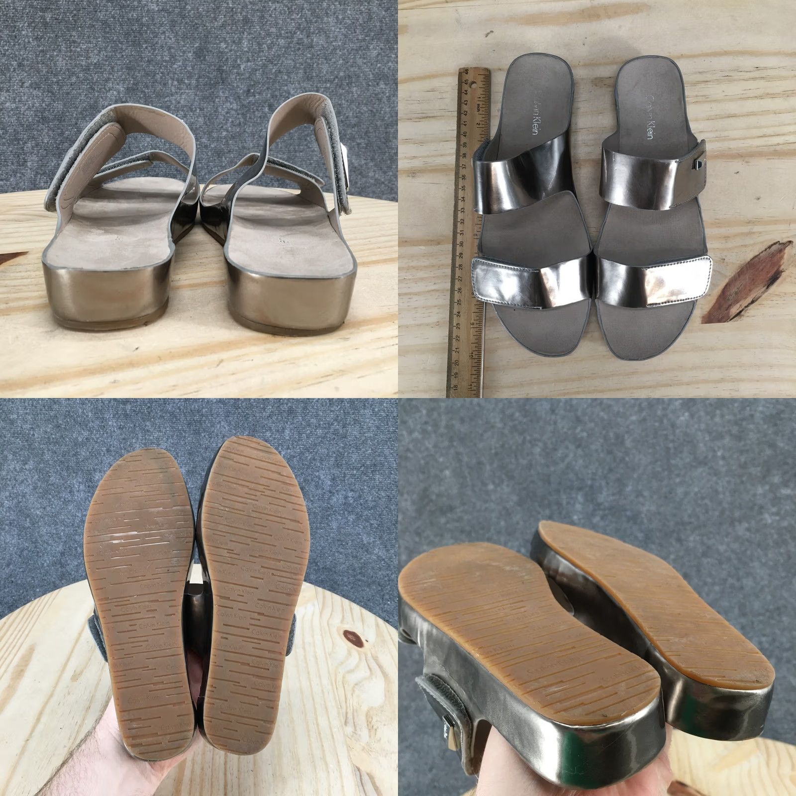 Calvin Klein Calvin Klein Sandals Womens 9 Myra Metallic Gray Slip-On Casual Wedge Heels Size US 9 / IT 39 - 8 Thumbnail