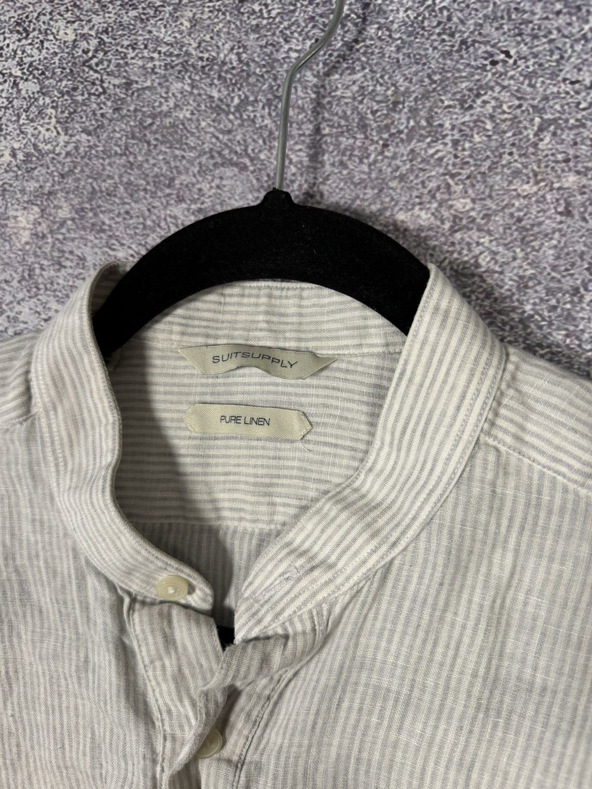 Suitsupply Suitsupply Shirt Gray Stripe Pure Linen Band Collar Popover Size US M / EU 48-50 / 2 - 5 Thumbnail