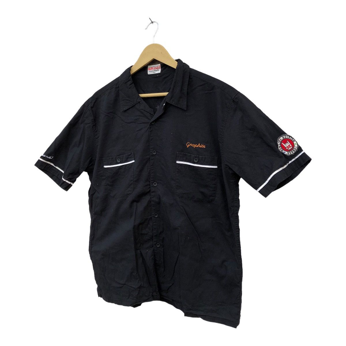 image of Vintage Victory Roll It Youth Bowling Shirt Round 1 in Black, Men's (Size Large)