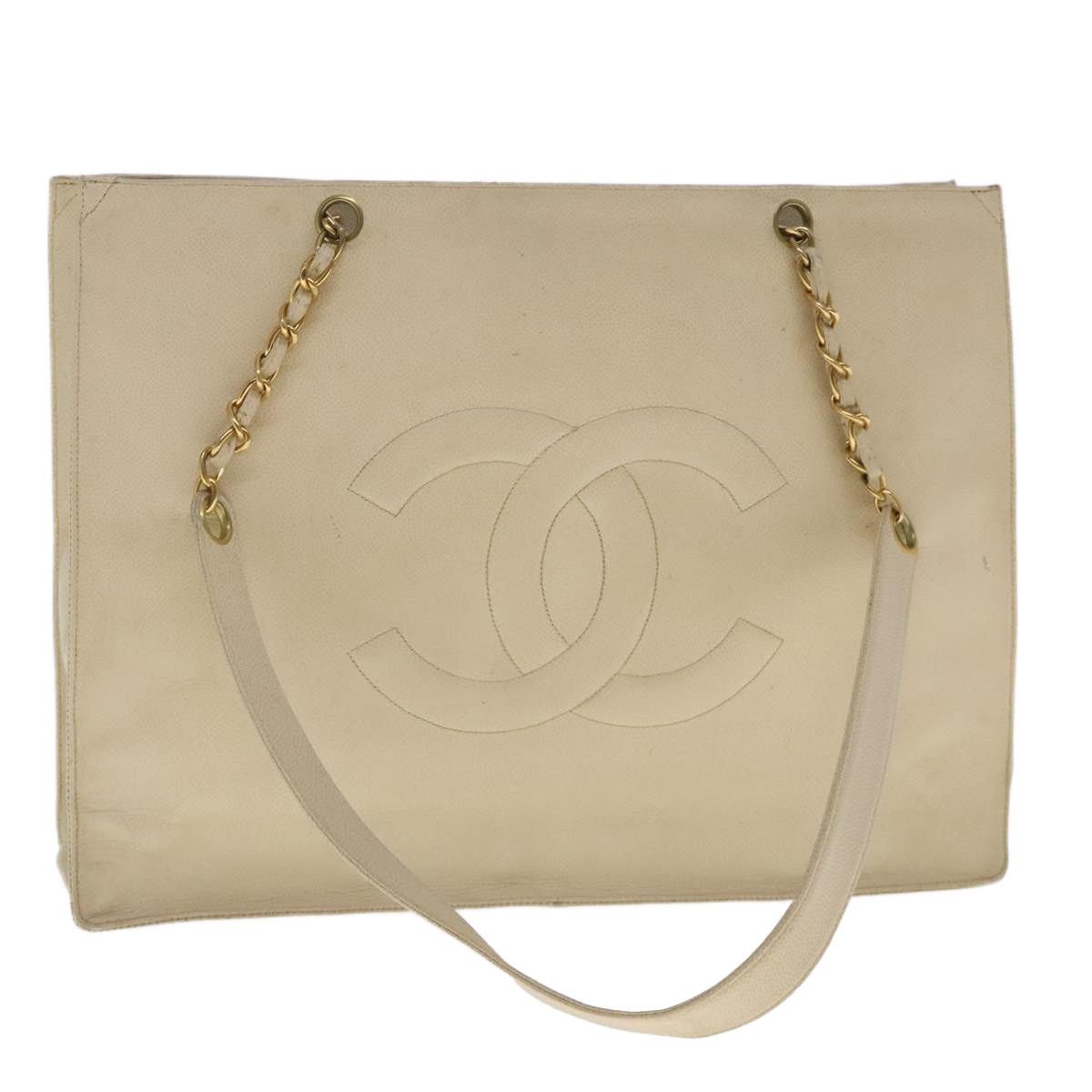 Chanel CHANEL Coco Mark Chain Tote Bag Caviar Skin Beige Gold CC Size ONE SIZE - 1 Thumbnail