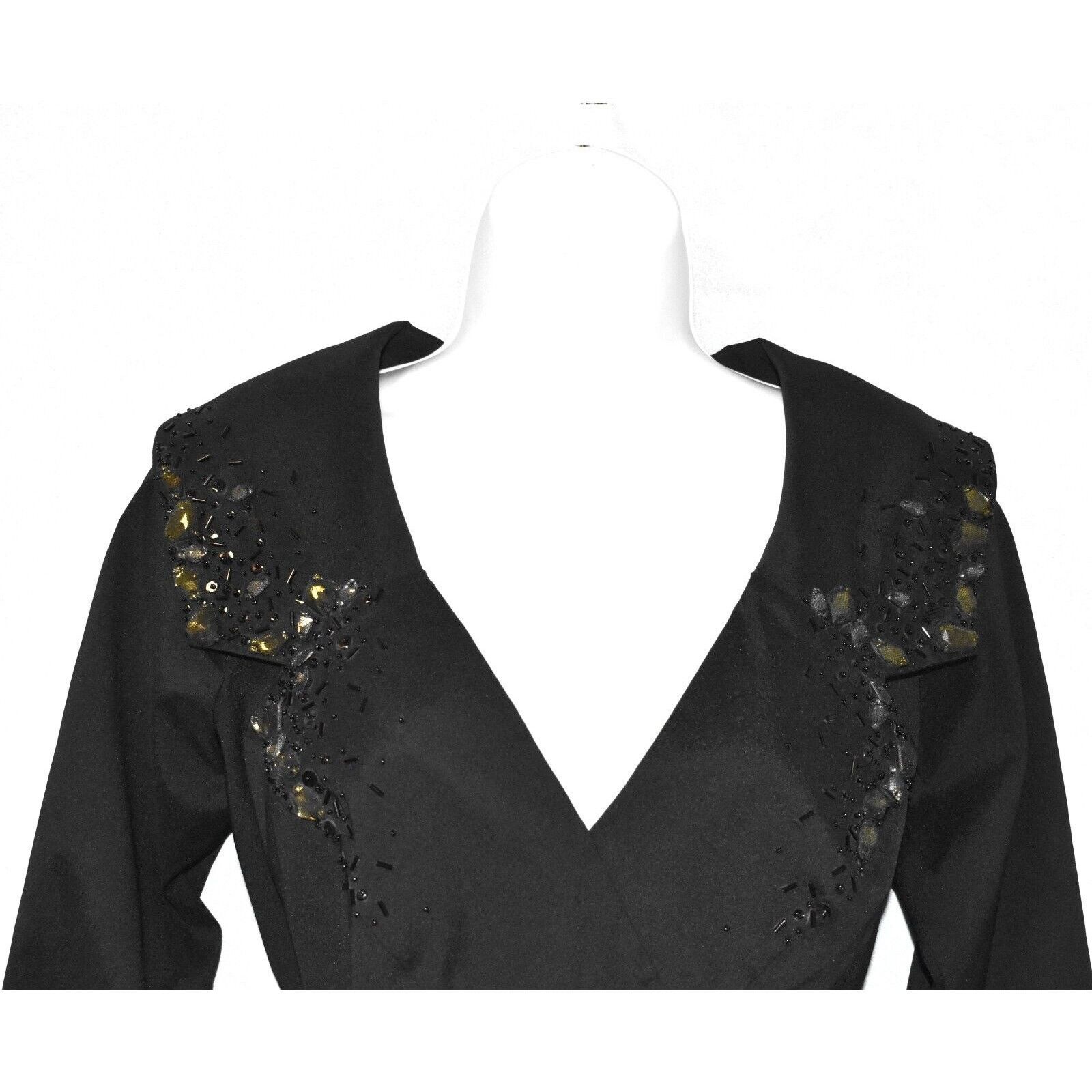 Tadashi Shoji TADASHI SHOJI Crystal Beaded Collar Self Belted Top Sz 8 Size M / US 6-8 / IT 42-44 - 2 Thumbnail