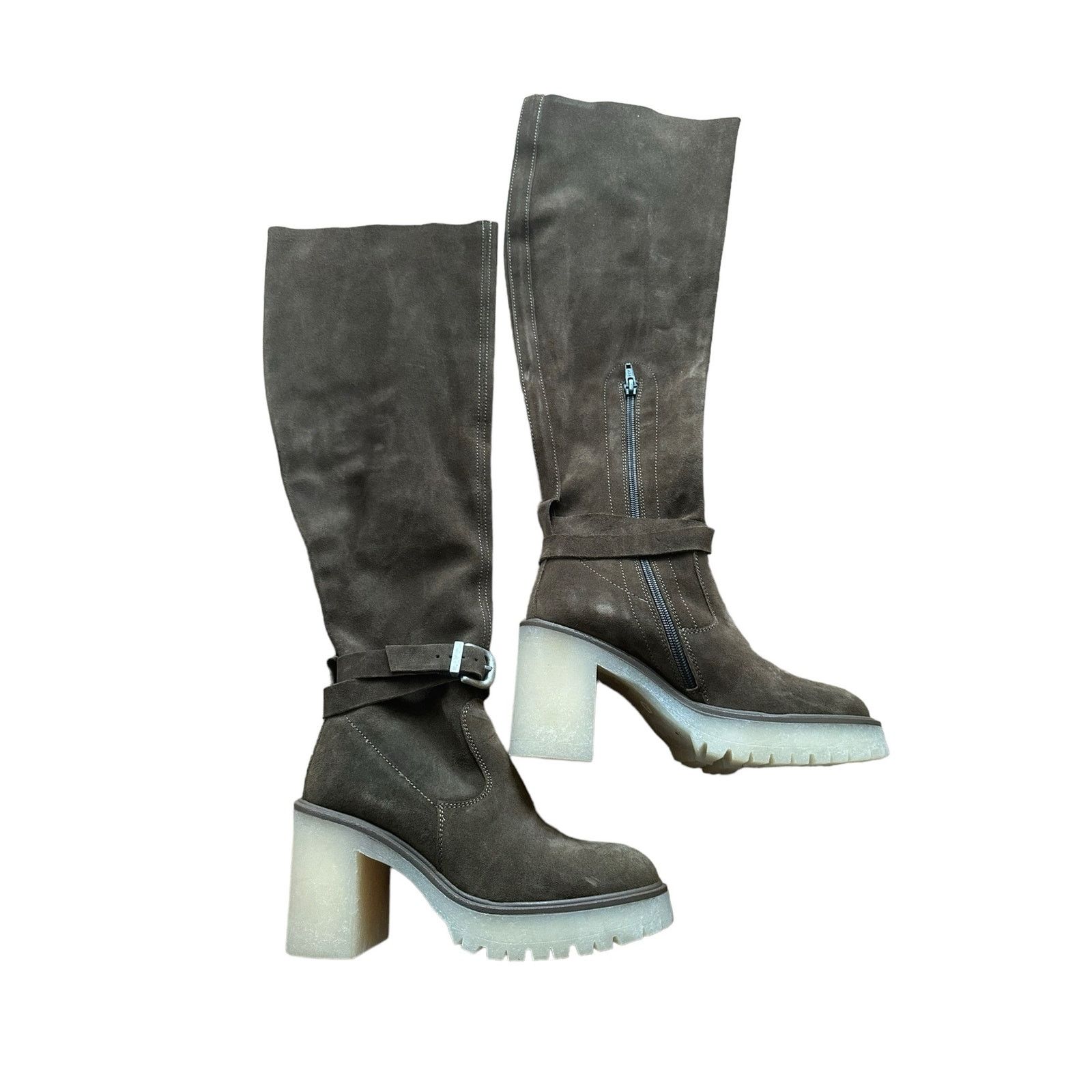 Free People Over The Knee High Rinsed Olive Green Buckle Detail Boot 6.5 Size US 6.5 / IT 36.5 - 5 Thumbnail