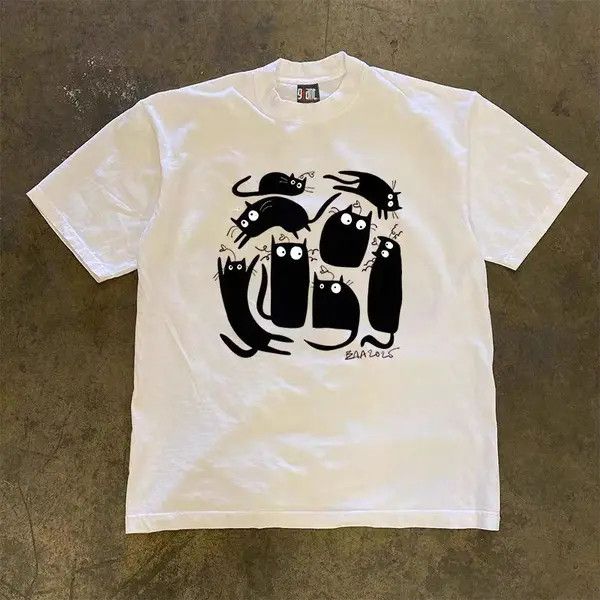 Vintage Chiaki x Azumi White loose cat print short sleeve T-shirt Size US S / EU 44-46 / 1 - 4 Thumbnail