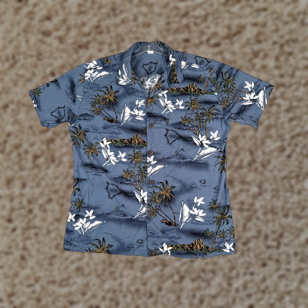 Vintage Palmwave Shirt Men's XL Blue Floral Island Map Hawaiian Button-Up Beach Size US XL / EU 56 / 4 - 1 Thumbnail