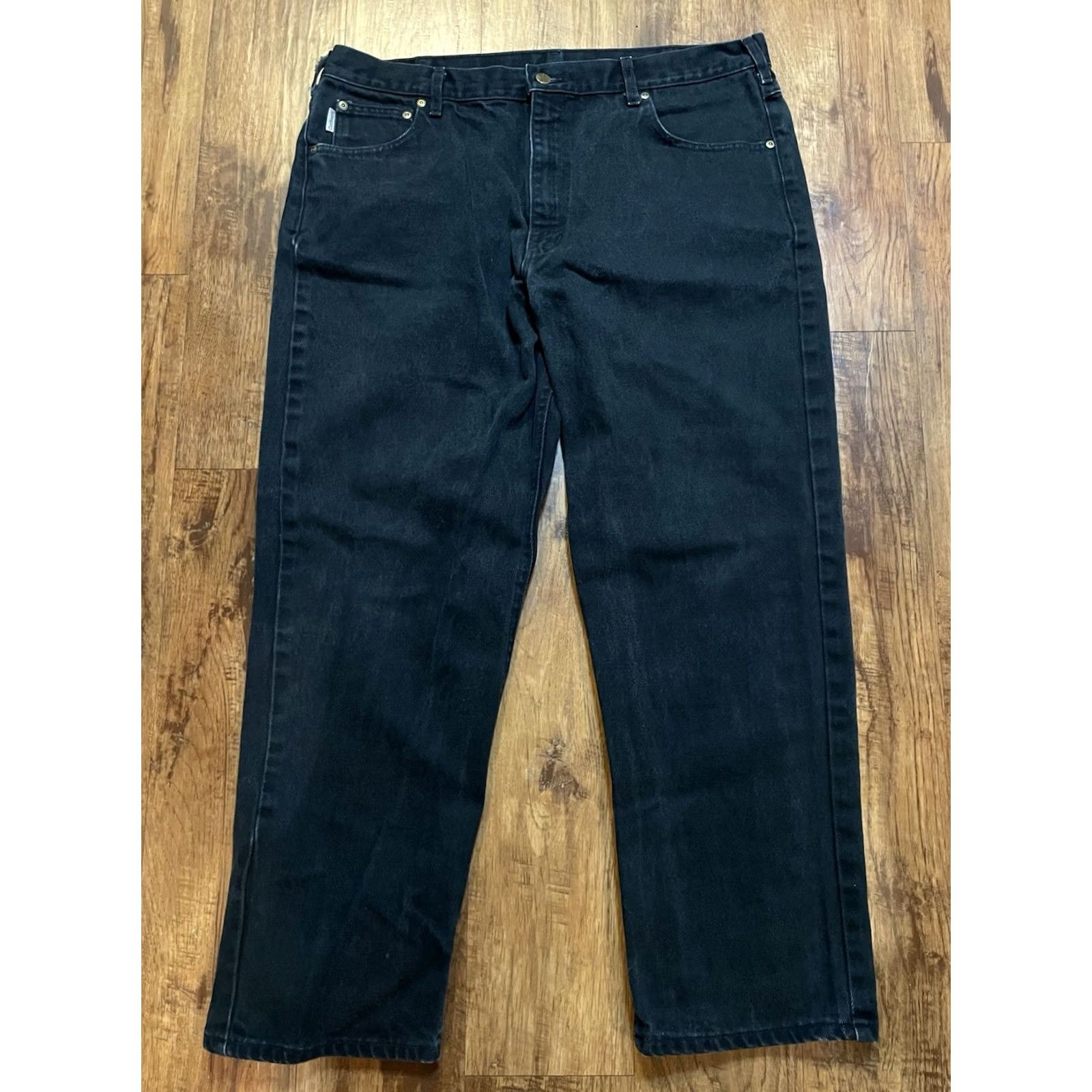 Carhartt Carhartt Jeans Mens 38x28 Black Relaxed Denim Straight Logo Pocket Regular denim Workwear UB177 BLK F560 Size US 38 / EU 54 - 4 Thumbnail