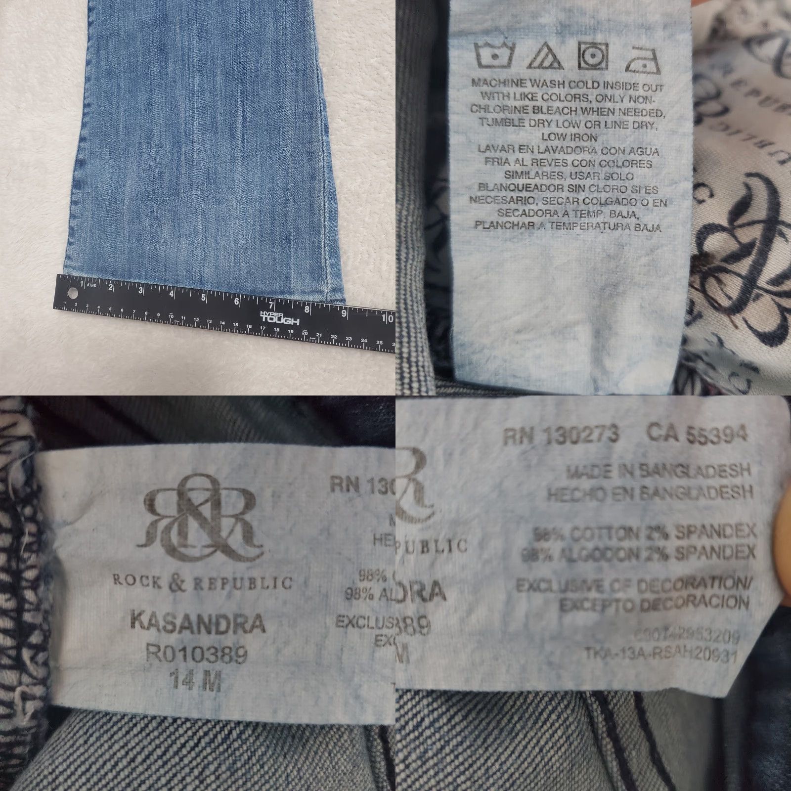 Vintage VINTAGE Rock & Republic Kasandra Jeans Women 14M Blue Studded Spiked Cotton Blend Denim Jeans Boots Cut 90s Metal Goth Womens Size 36" / US 14 / IT 50 - 9 Thumbnail