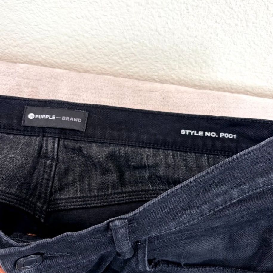 Vintage Purple Brand P001 Slim Fit Jeans Men 34x33 Black Distressed Button Fly Denim 5-Pocket Slim Grunge Hip Hop Size US 34 / EU 50 - 2 Thumbnail