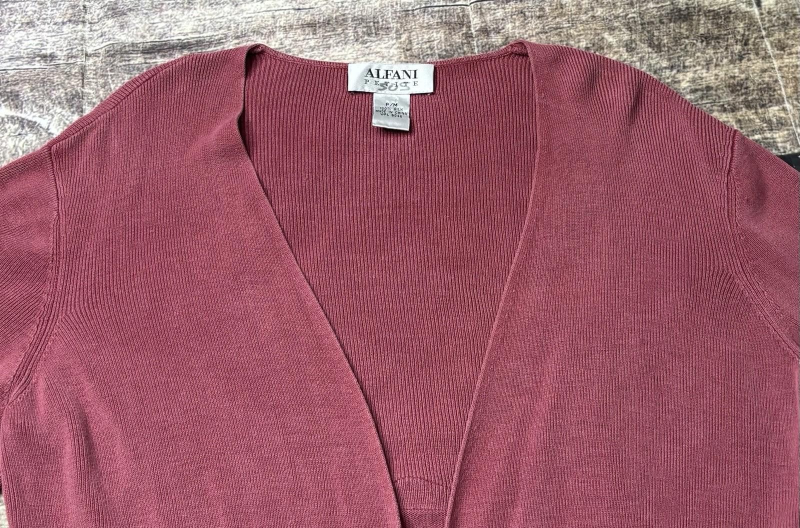Alfani VTG Alfani Cardigan Sweater Womens MP Silk Open Knit Clasp Size M / US 6-8 / IT 42-44 - 4 Thumbnail