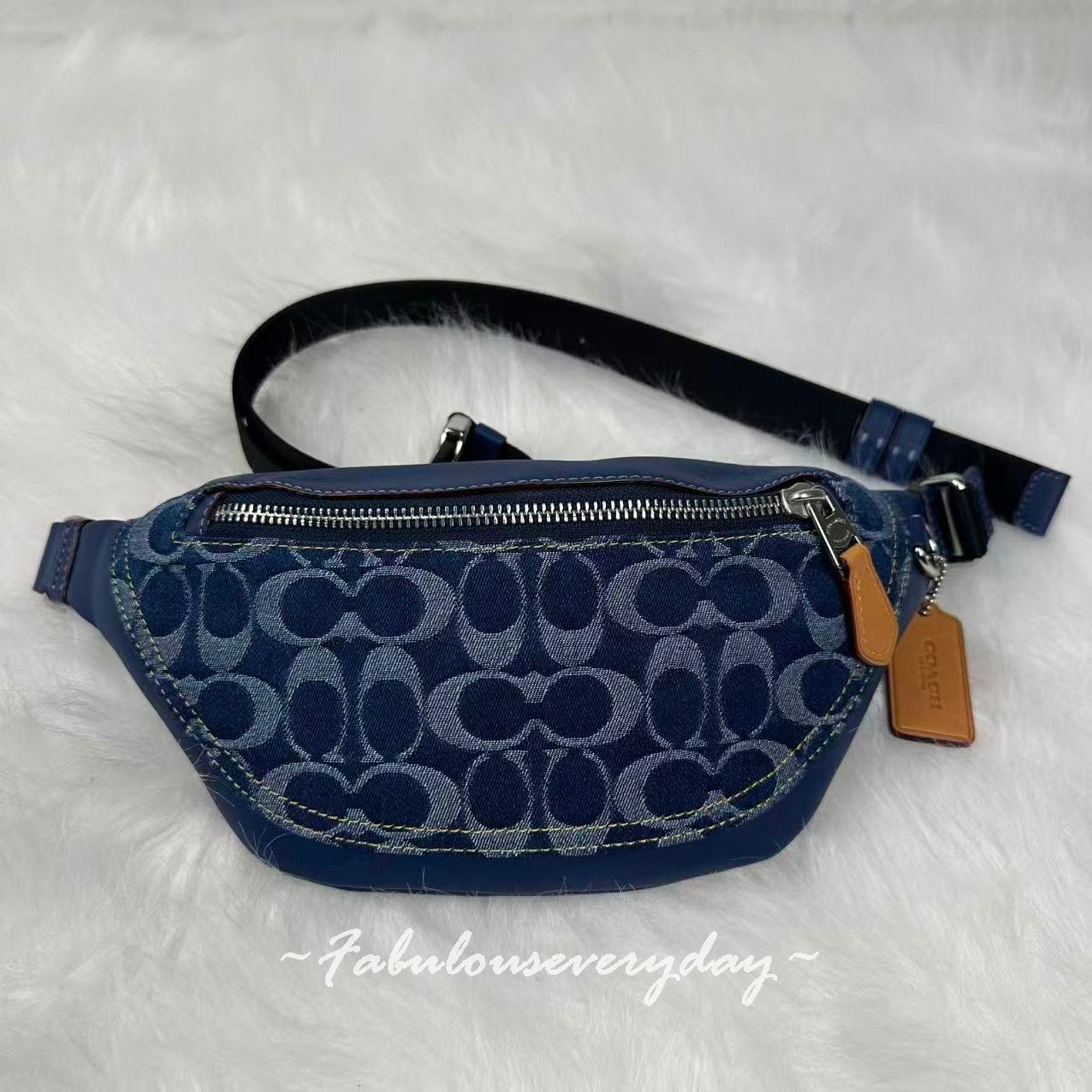 Coach Coach Men Warren Mini Belt Signature Denim Silver/Deep Blue Size ONE SIZE - 1 Thumbnail