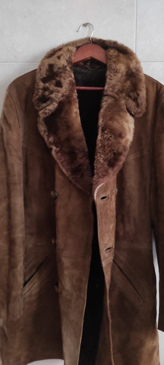 Genuine Suede Sheepskin Brown Leather Shearling Coat