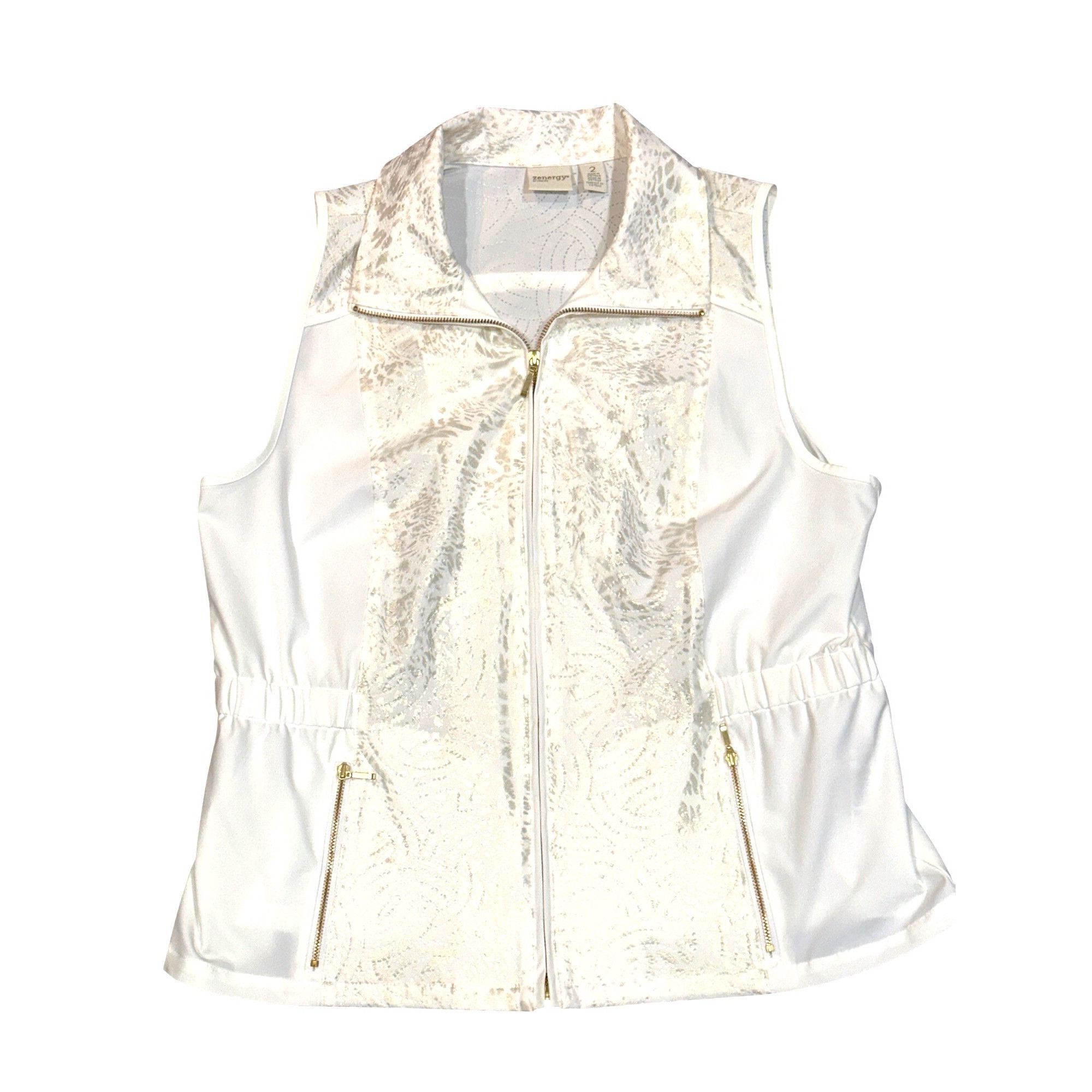 Chicos Chicos Zenergy White Animal Print Quilted Zip Front Sleevele Size L / US 10 / IT 46 - 13 Thumbnail