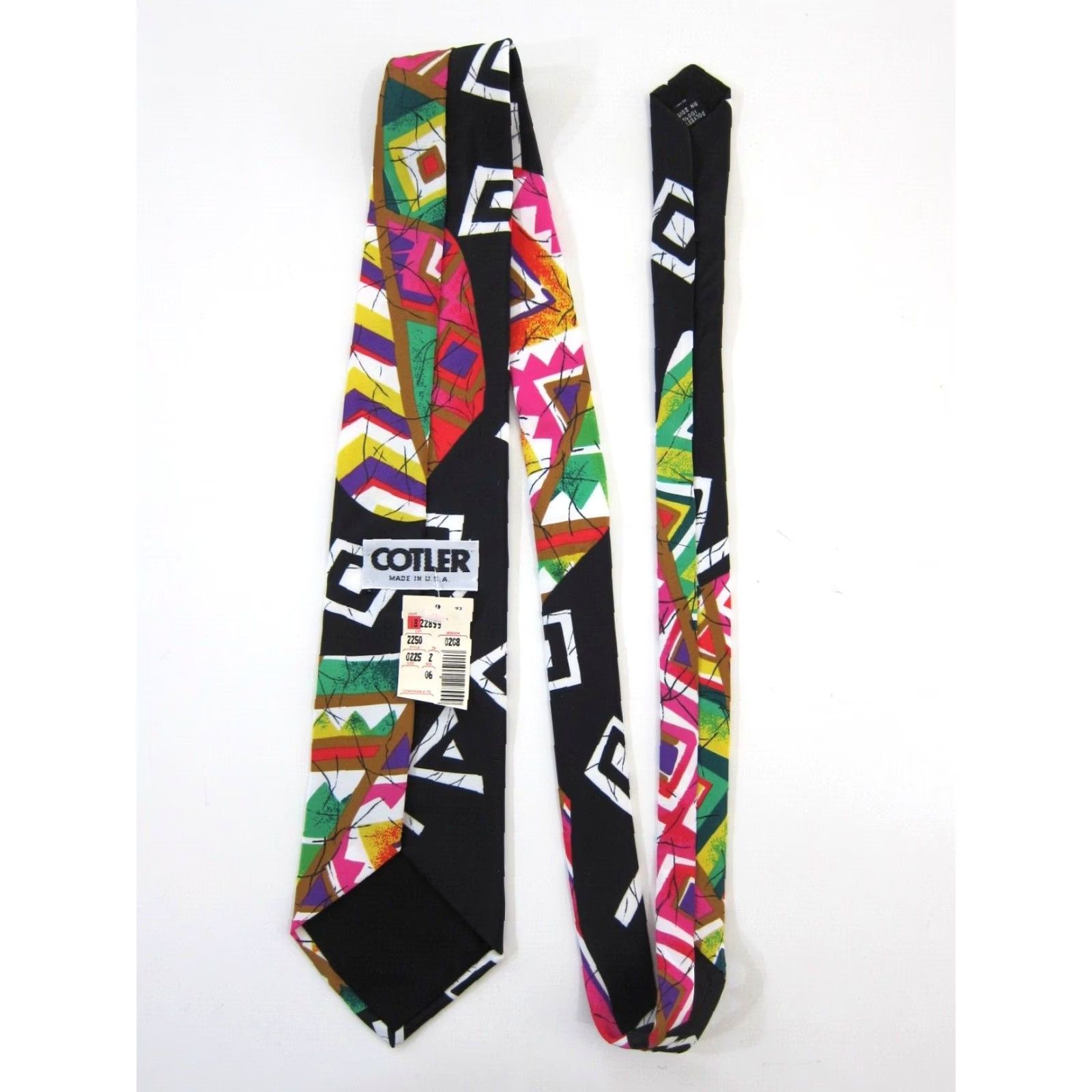 Pinko VINTAGE Cotler Tie Geometric Abstract 70's 80's 90's Retro Unisex Black Polyester 3 6/8" 60" NWT Mens Womens Size ONE SIZE - 3 Thumbnail