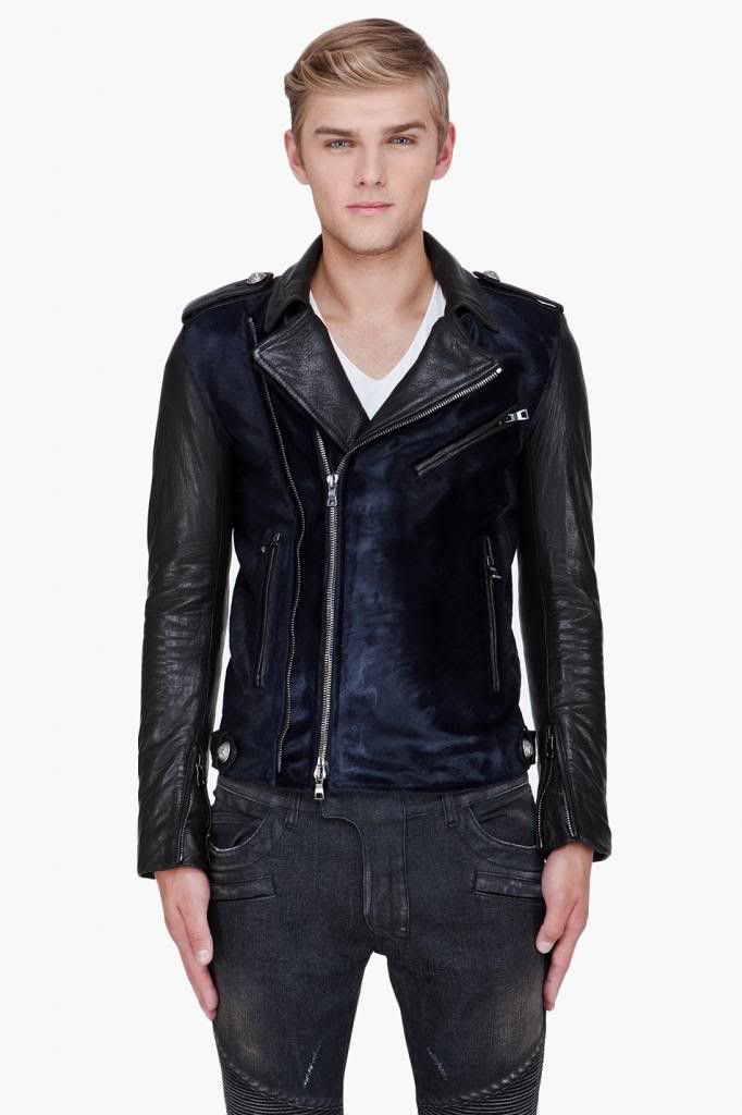 Balmain Balmain Paris Midnight Blue Black Calf Hair Leather Biker Size US M / EU 48-50 / 2 - 1 Thumbnail