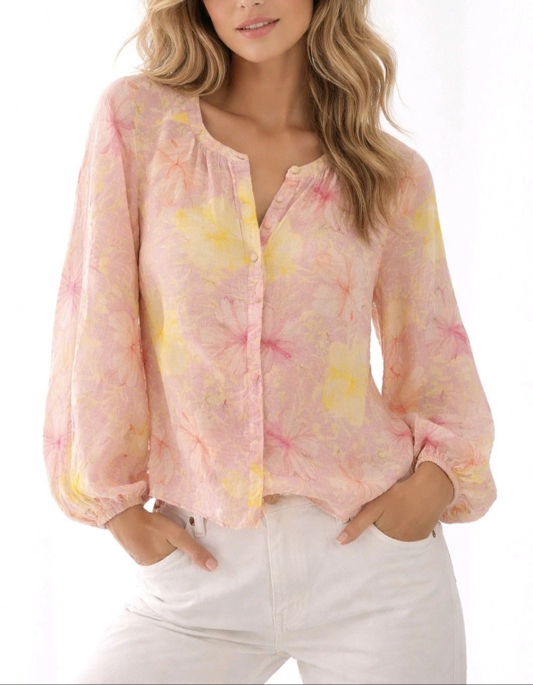LoveShackFancy LoveShackFancy Blouse Floral Long Balloon Sleeve Button Up Size XS / US 0-2 / IT 36-38 - 1 Thumbnail