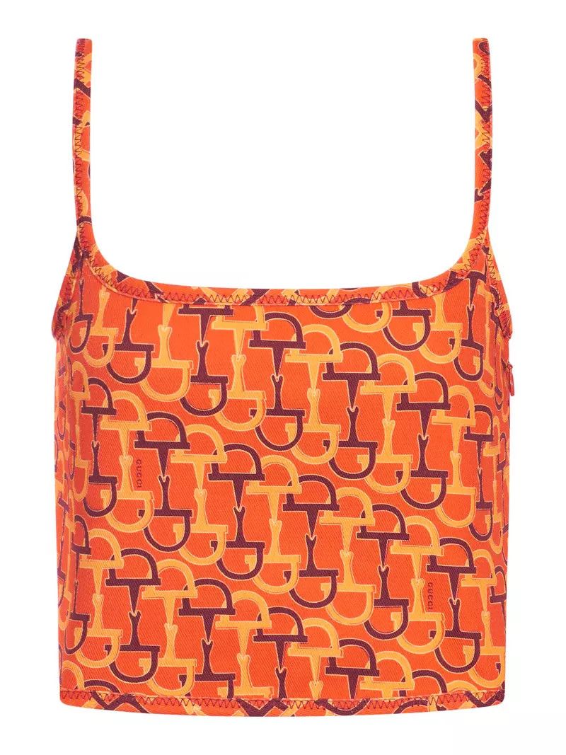 GUCCI $1500 Orange/Red Horsebit Cotton Top New Auth