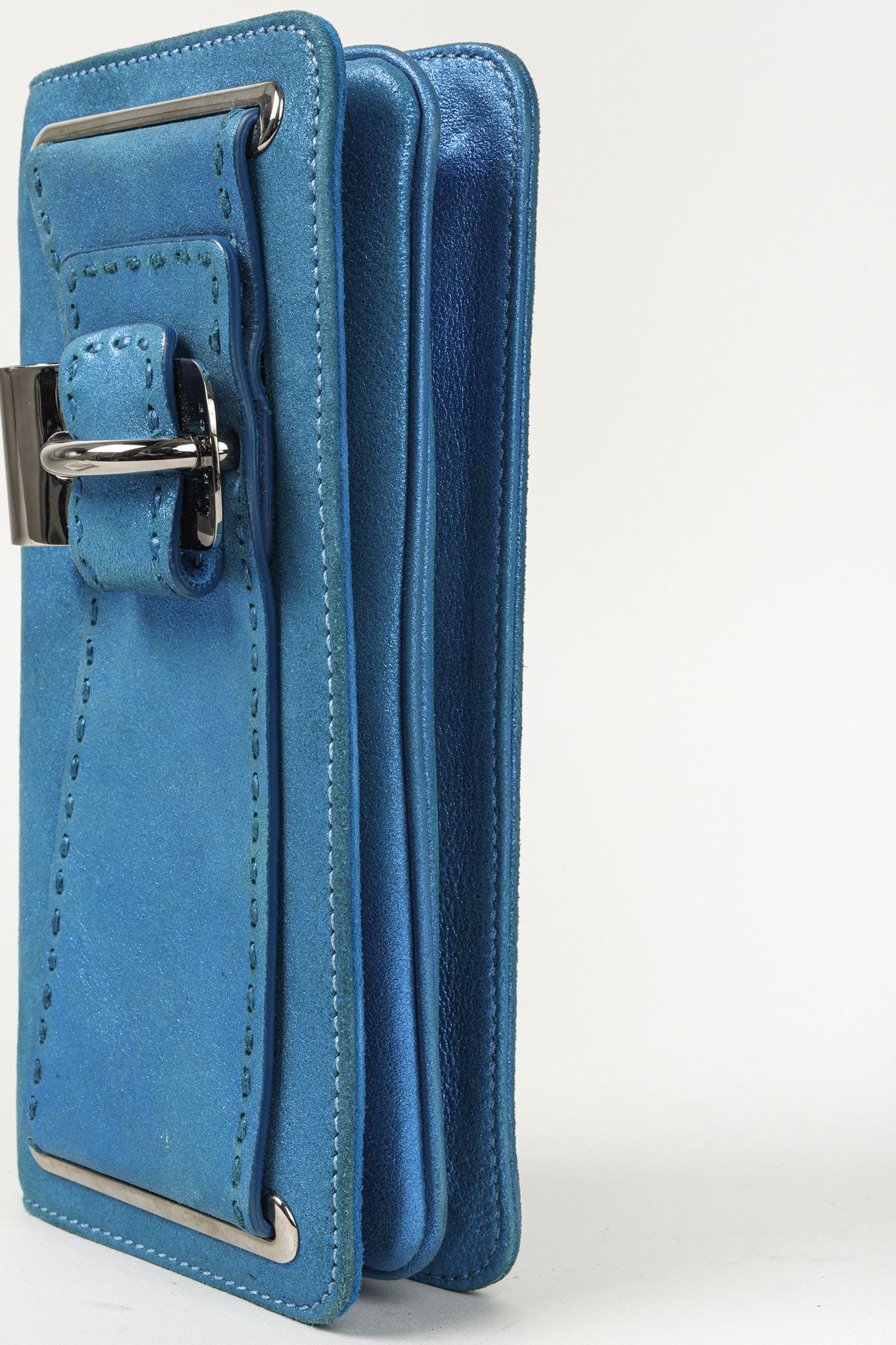 Versace Versace Metallic Aqua Blue Leather Clutch Size ONE SIZE - 5 Thumbnail