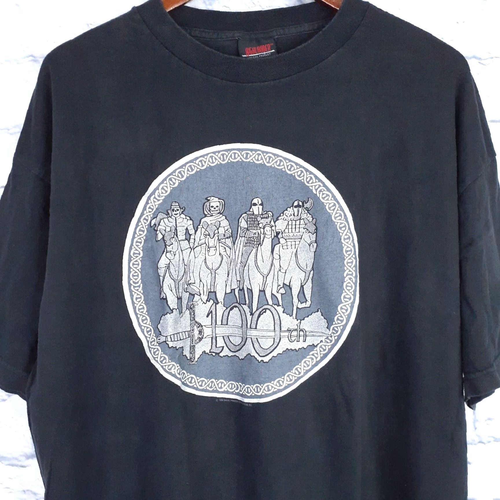 Vintage VINTAGE 90s Highlander Official T Shirt XL Black Cotton Crew Neck Graphic Print Unisex Adults Horsemen 100th Episode Mens Womens Boys Girls Size US XL / EU 56 / 4 - 2 Thumbnail