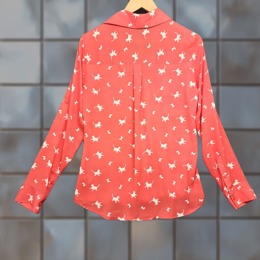 Express Express Portofino Shirt Women Small All Over Cat Print Roll Tab Sleeve Button Up Size S / US 4 / IT 40 - 1 Thumbnail