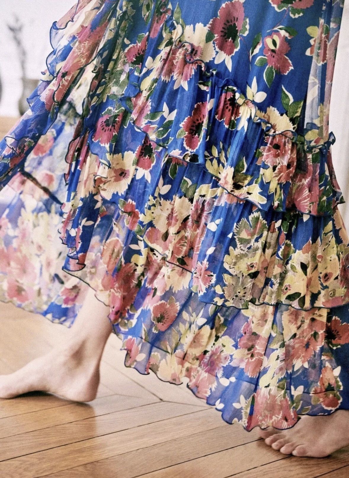 Sezane Sezane skirt jupe Carmella blue ruffle floral maxi skirt Size 30" / US 8 / IT 44 - 3 Thumbnail