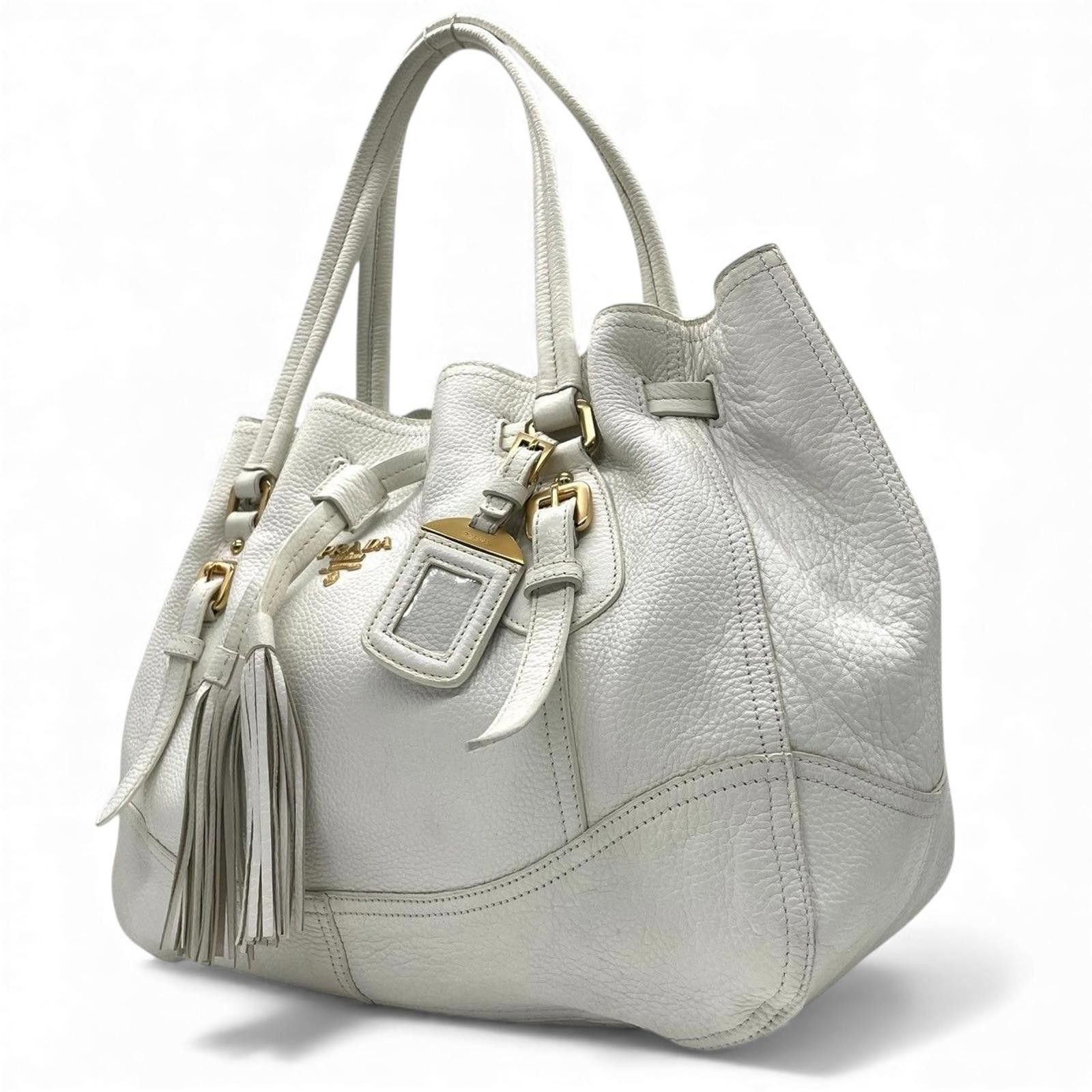 Prada Prada - White Leather Tote Bag Tassel Size ONE SIZE - 3 Thumbnail