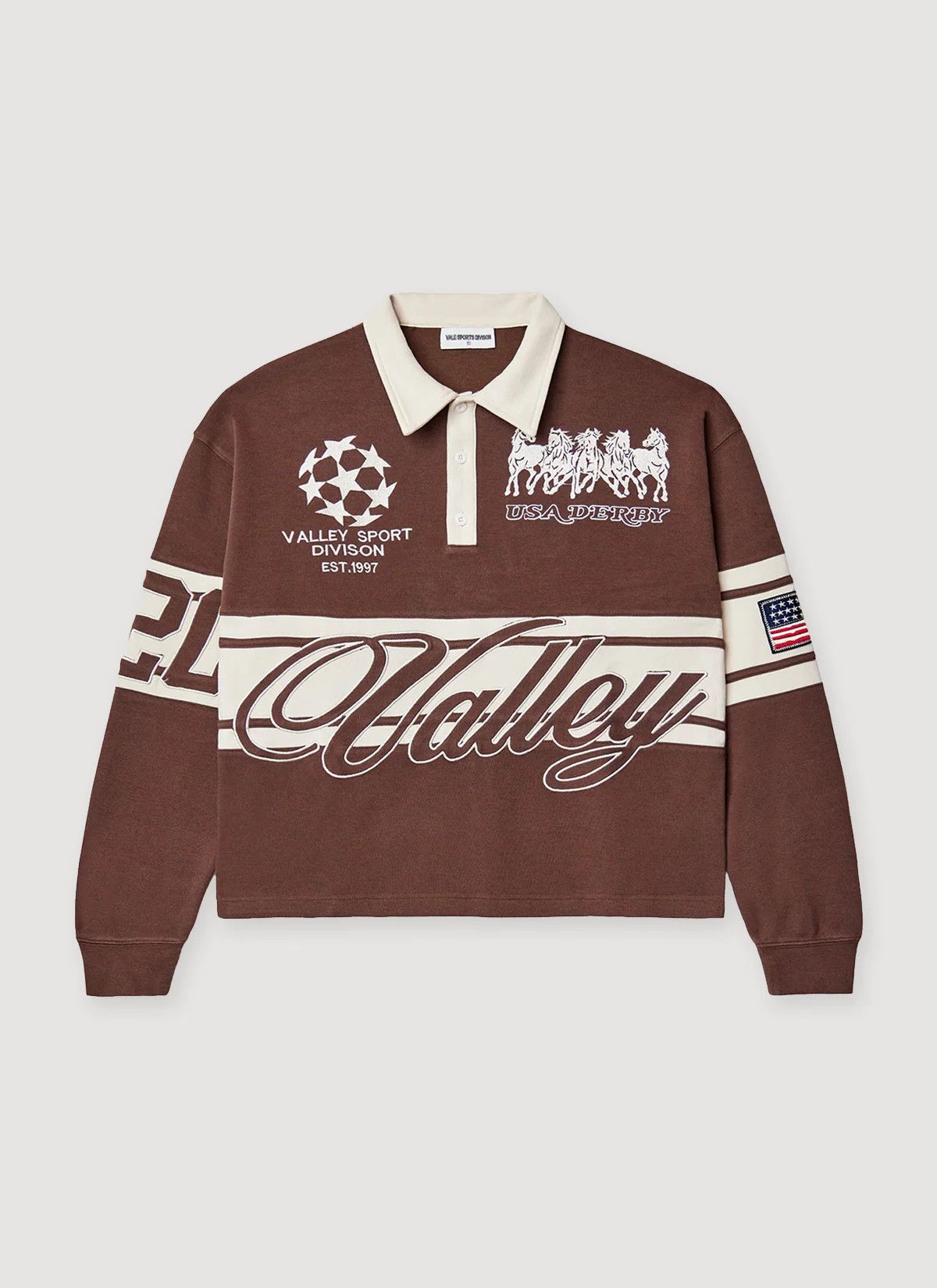 Vale Vale 'Forever Chocolate Derby' Brown Long Sleeve Polo Size US XL / EU 56 / 4 - 1 Thumbnail