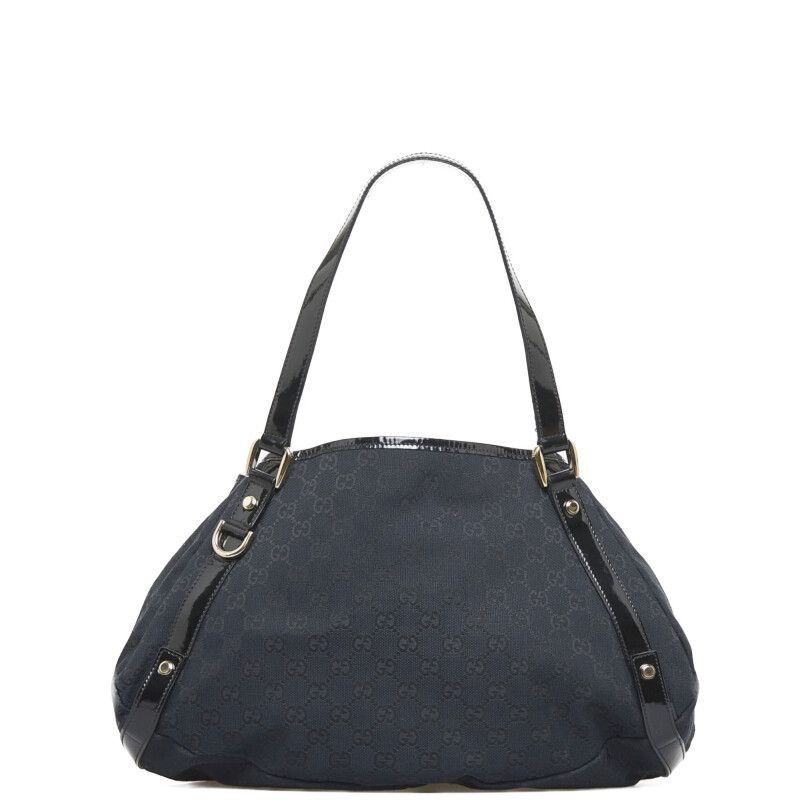 Gucci GG Canvas Abbey Tote Bag Black Canvas Enamel