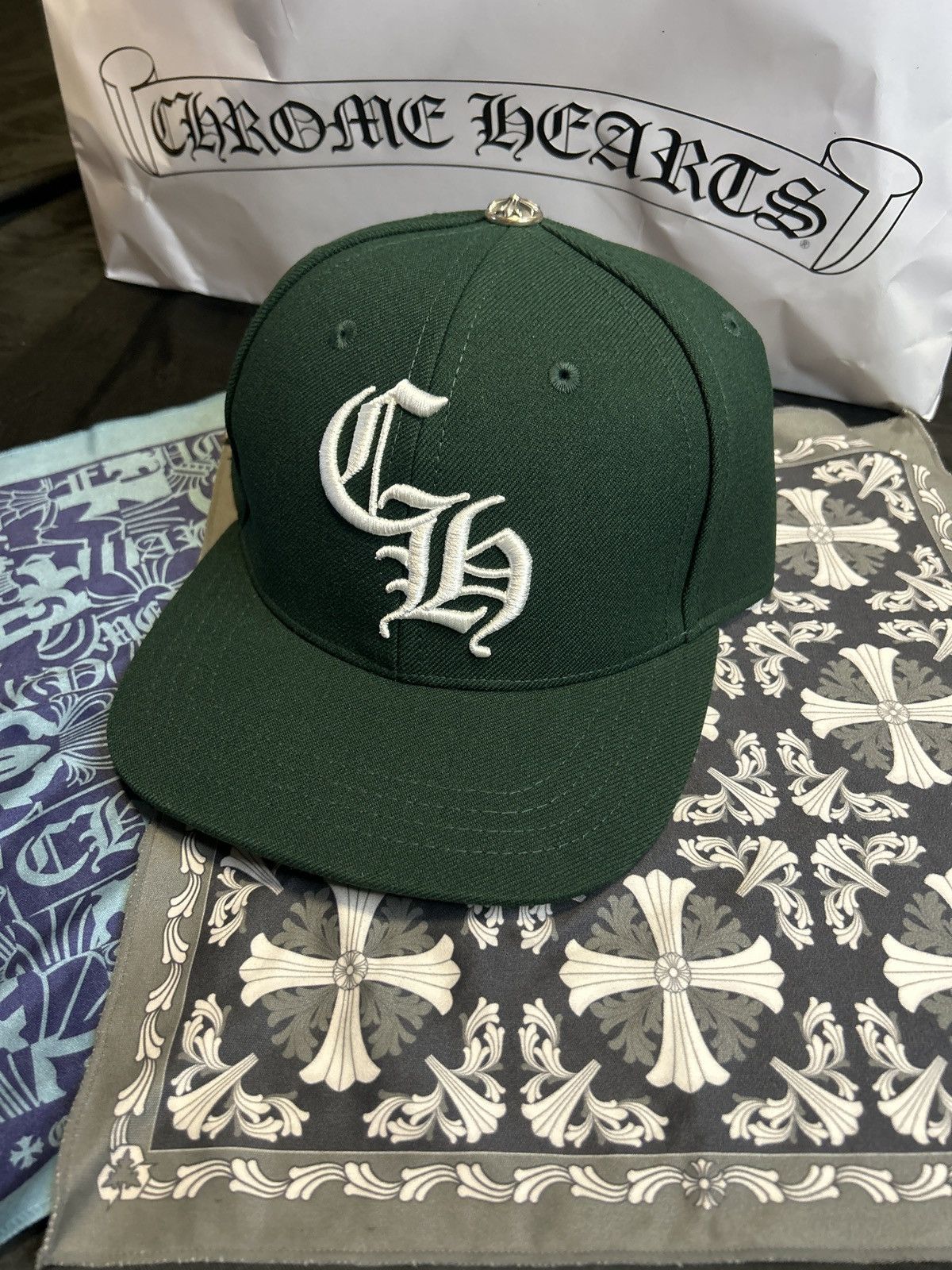 Chrome Hearts Chrome Hearts Green 6 Panel BaseBall Hat Size ONE SIZE - 1 Thumbnail