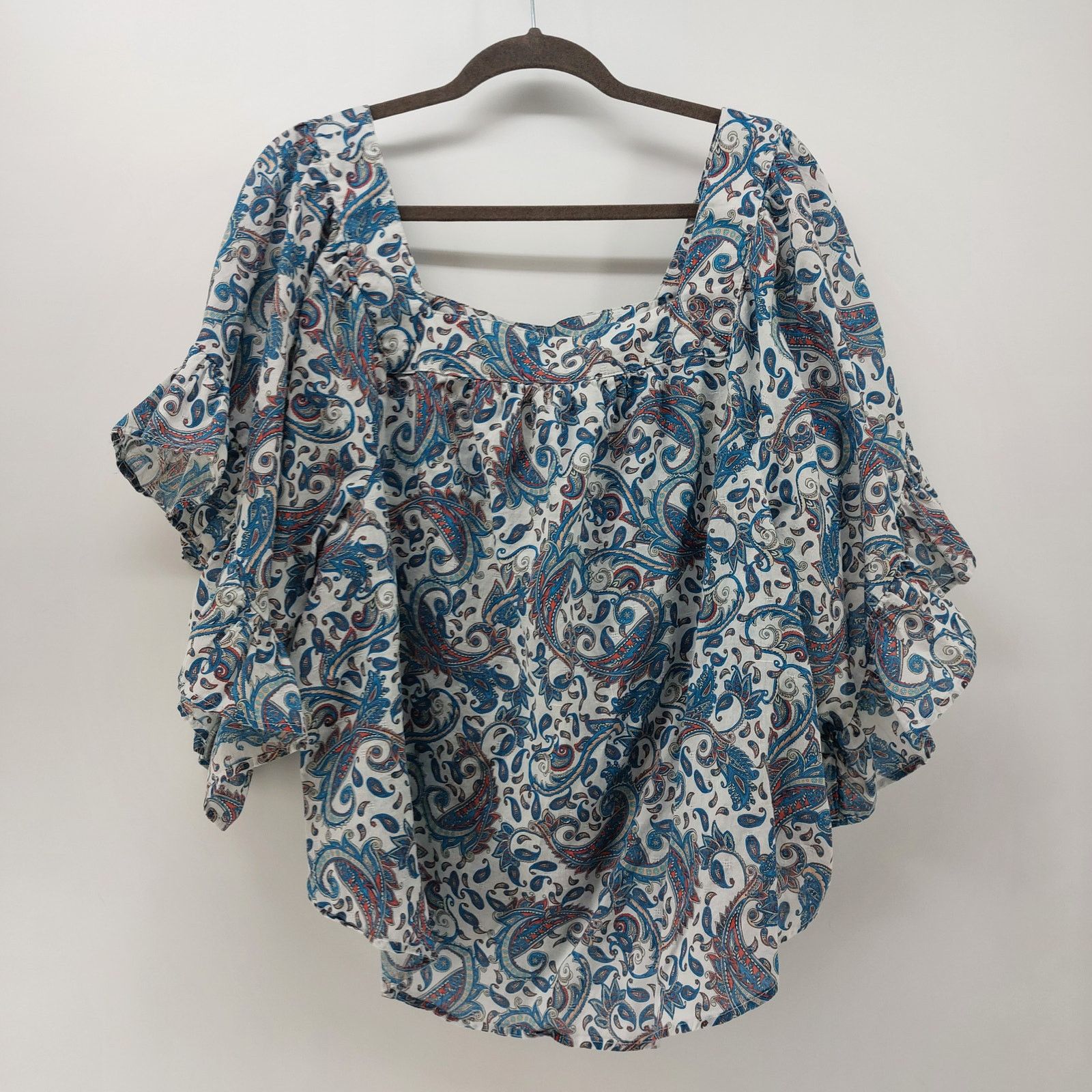 Other Terry & Sky 2X 20W-22W Blouse Paisley Print Ruffle Blue Cute Size XXL / US 16-18 / IT 52-54 - 2 Thumbnail