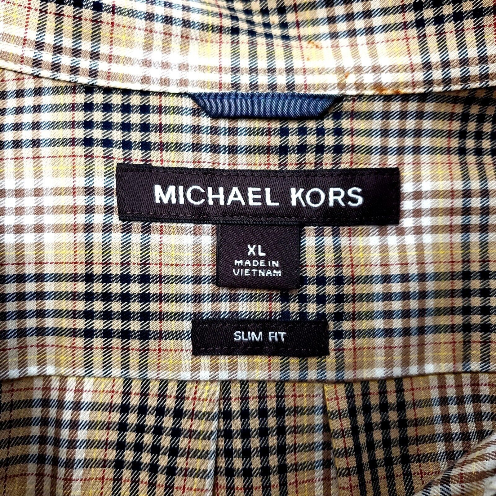 Michael Kors Michael Kors Slim Fit Button Down Brown Plaid Collared XL Co Size US XL / EU 56 / 4 - 6 Thumbnail