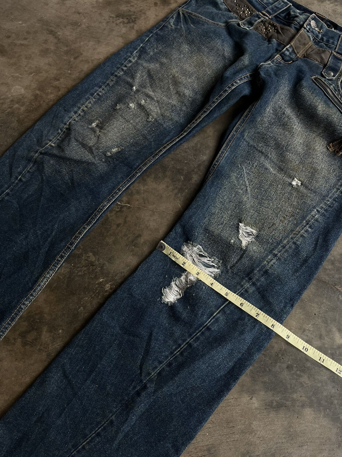 5351 POUR LES HOMMES 2000s JAPANESE BEADS ICOM DOUBLE WAIST DENIM PUNK PANTS VKEI Size US 32 / EU 48 - 13 Thumbnail