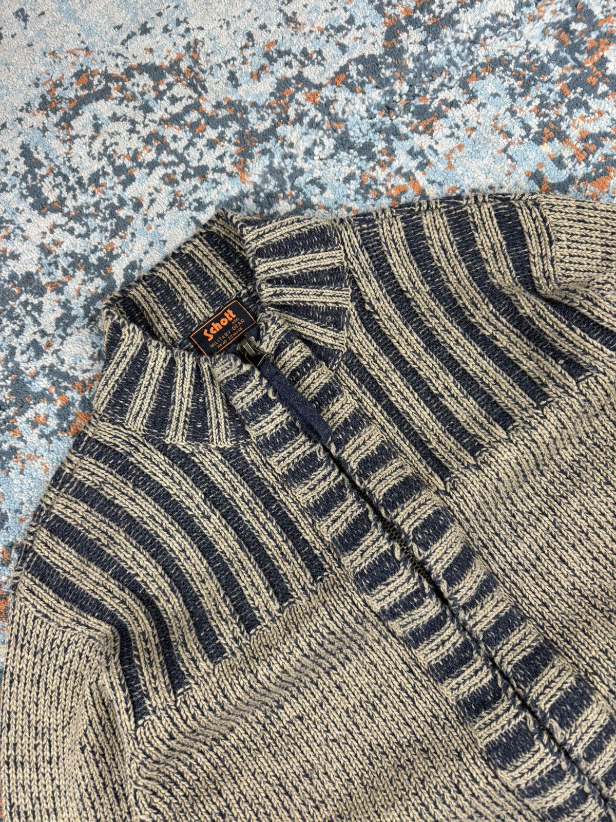 Schott × Vintage Vintage 90s Schott NYC military gear heavy zip knit sweater Size US L / EU 52-54 / 3 - 7 Thumbnail