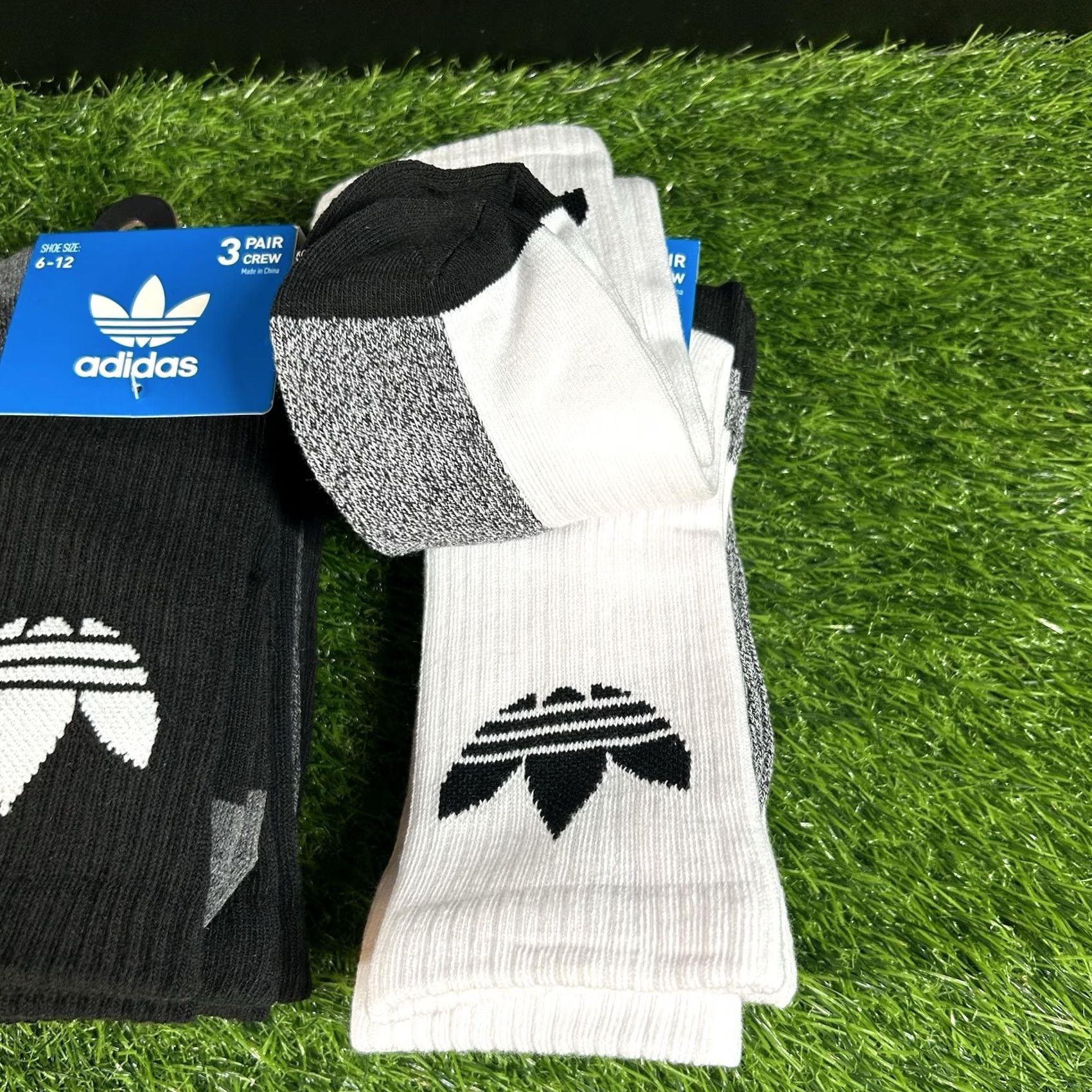 Adidas Adidas Originals Crew Socks 6 Pack Mens 6-12 Black White Stretch Comfort New Size ONE SIZE - 4 Thumbnail