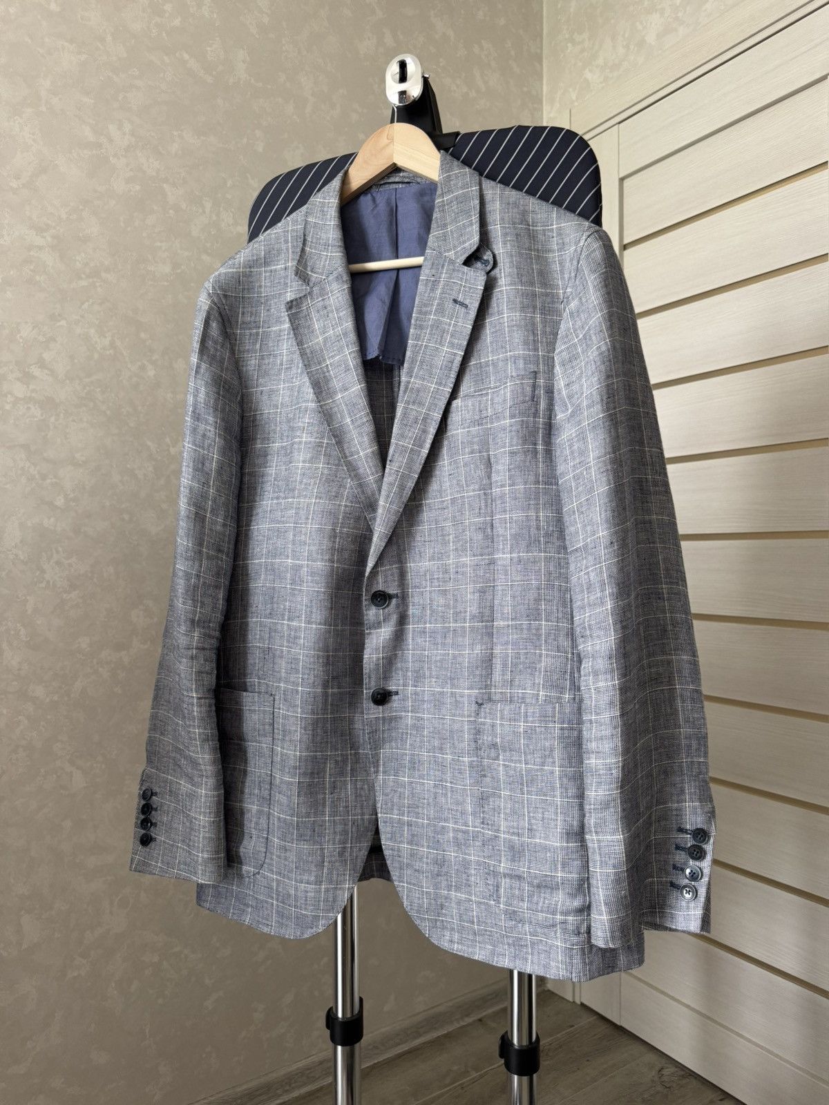Designer × Hackett Hackett Linen Check Blazer Size 44R - 1 Thumbnail