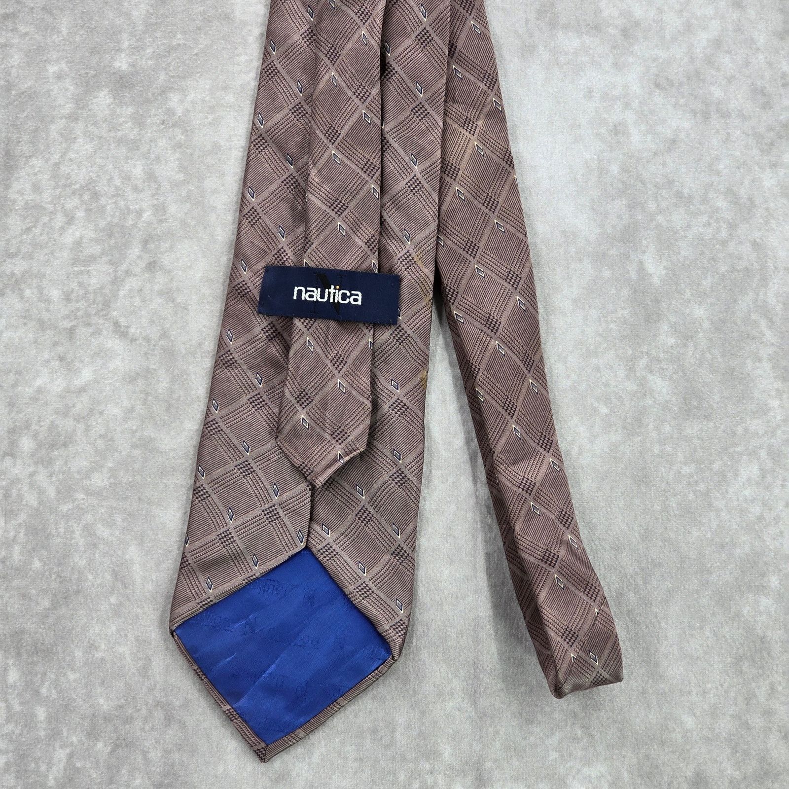 Nautica Nautica Brown Purple Blue Plaid Diamond 100% Silk Neck Tie Size 30 - 3 Thumbnail