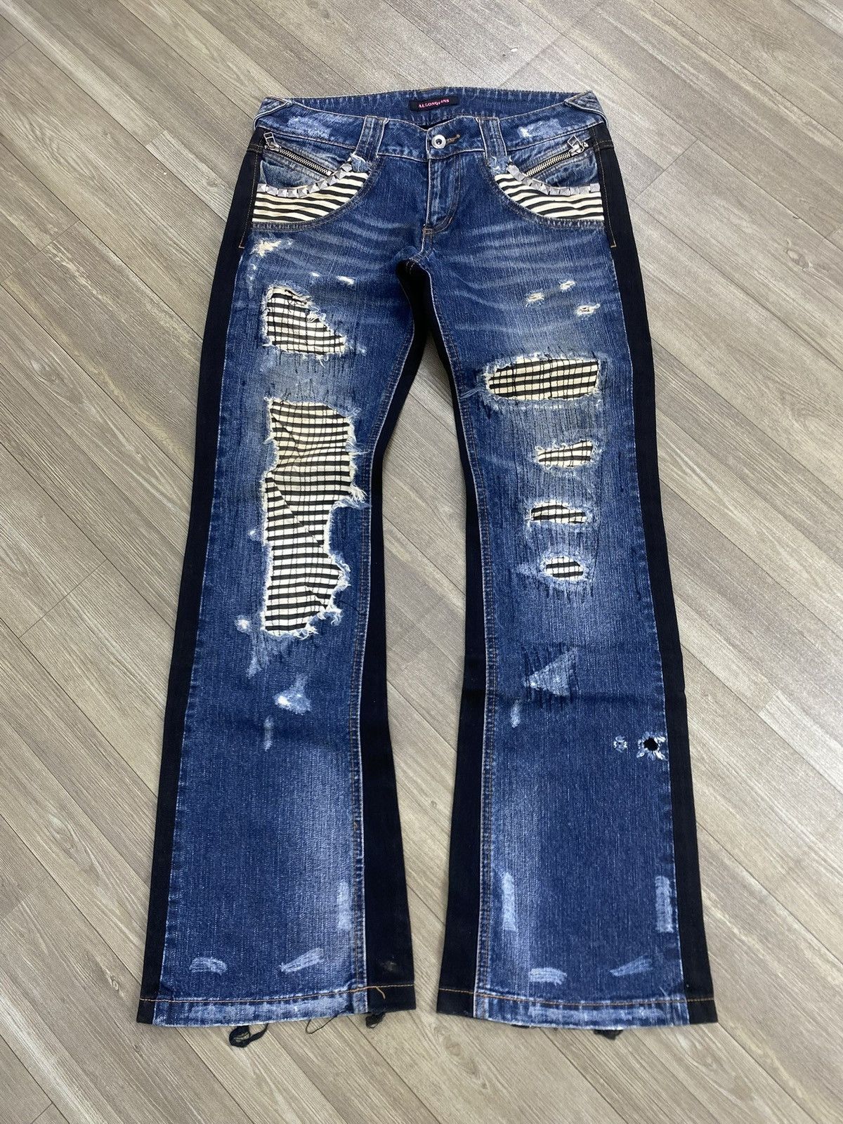 Japanese Brand 🇯🇵2000s Algonquins Distressed Punk Lgb Style Y2K Flared Jeans Size US 28 / EU 44 - 1 Thumbnail
