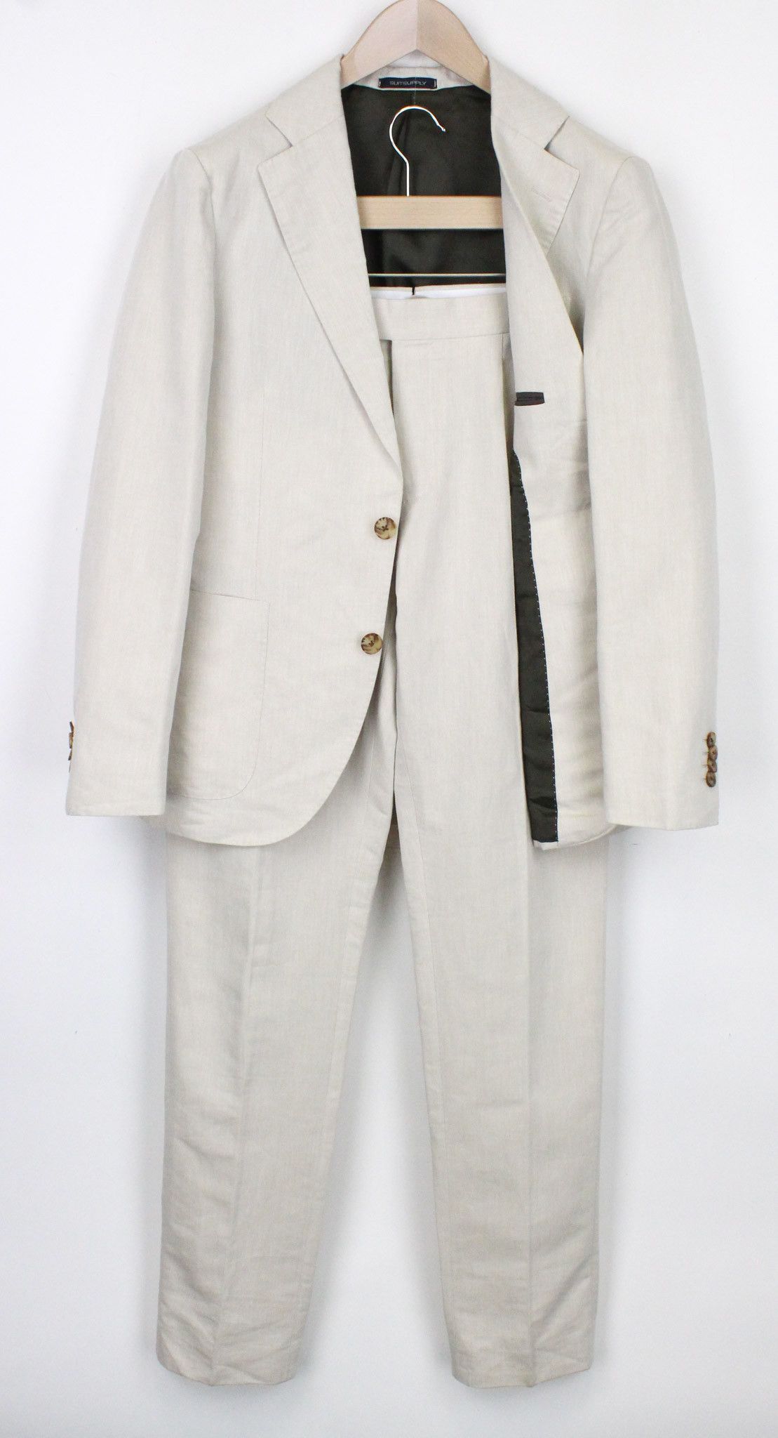 image of Suitsupply La Spalla Uk36R Linen Cotton Beige Melange Suit 71821, Men's