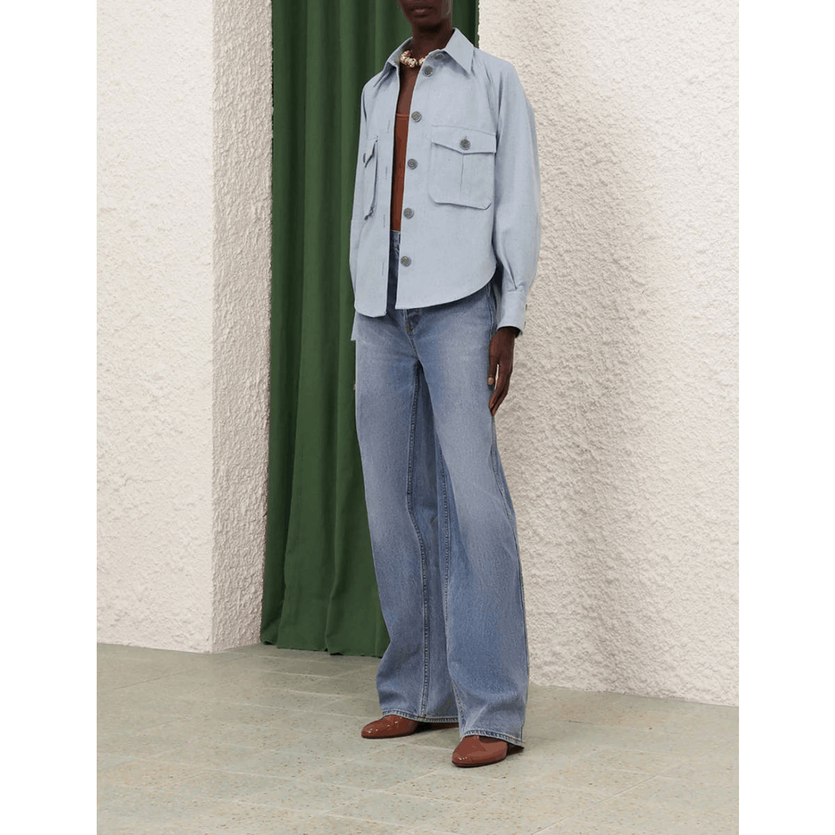 Zimmermann oc11z0525 Oversized Cotton-Silk Shirt Jacket in Light Blue Size S / US 4 / IT 40 - 7 Thumbnail
