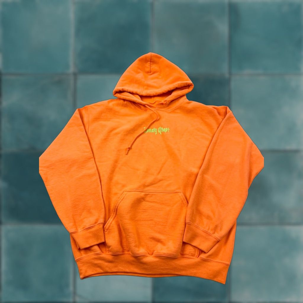 Vintage Lonely Ghost Hoodie Sweatshirt Kangaroo Pocket Graphic Print Orange Medium Mens Size US M / EU 48-50 / 2 - 1 Thumbnail