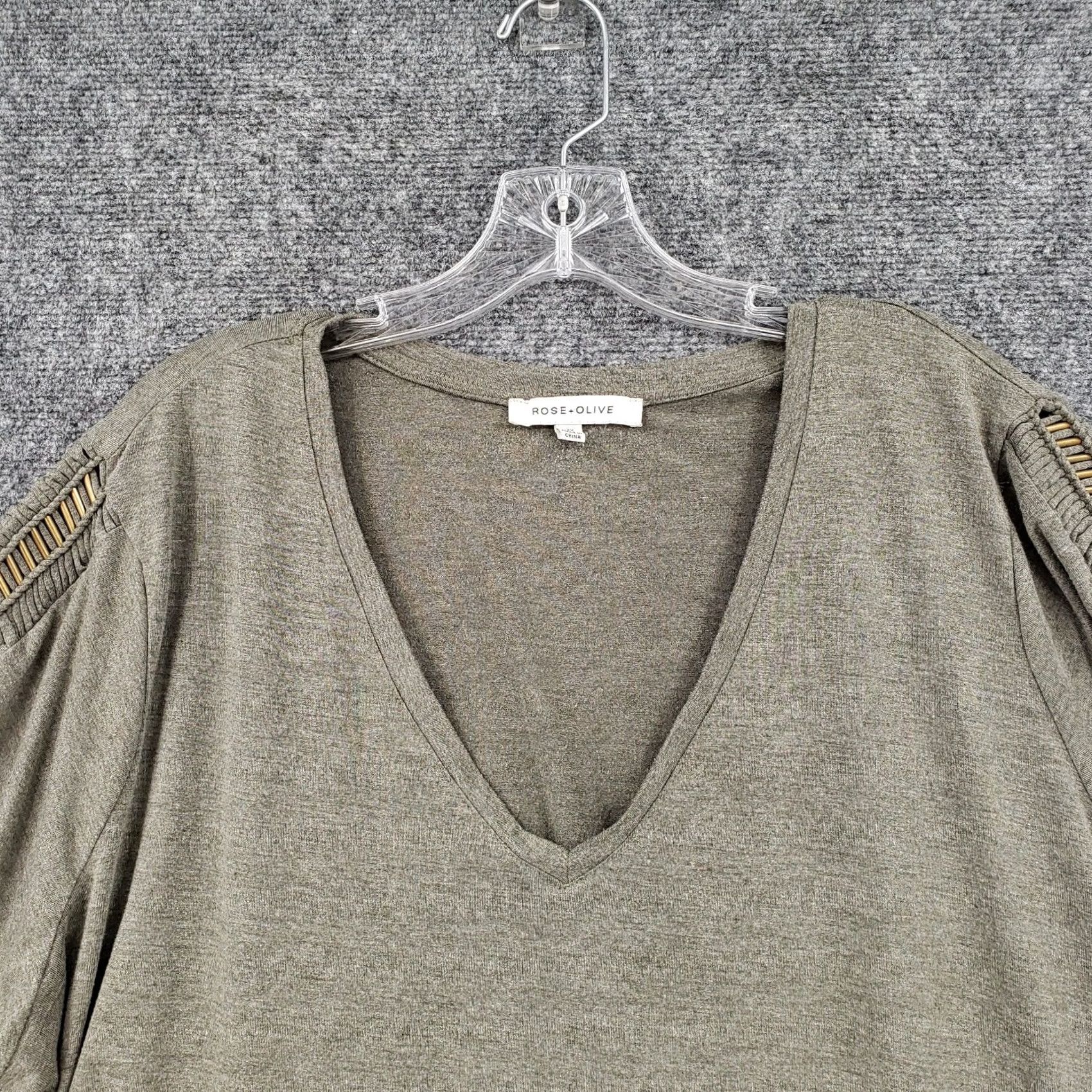 Vintage Rose Olive Womens 3X Plus Grey V Neck Size Shirt Size XXL / US 16-18 / IT 52-54 - 3 Thumbnail